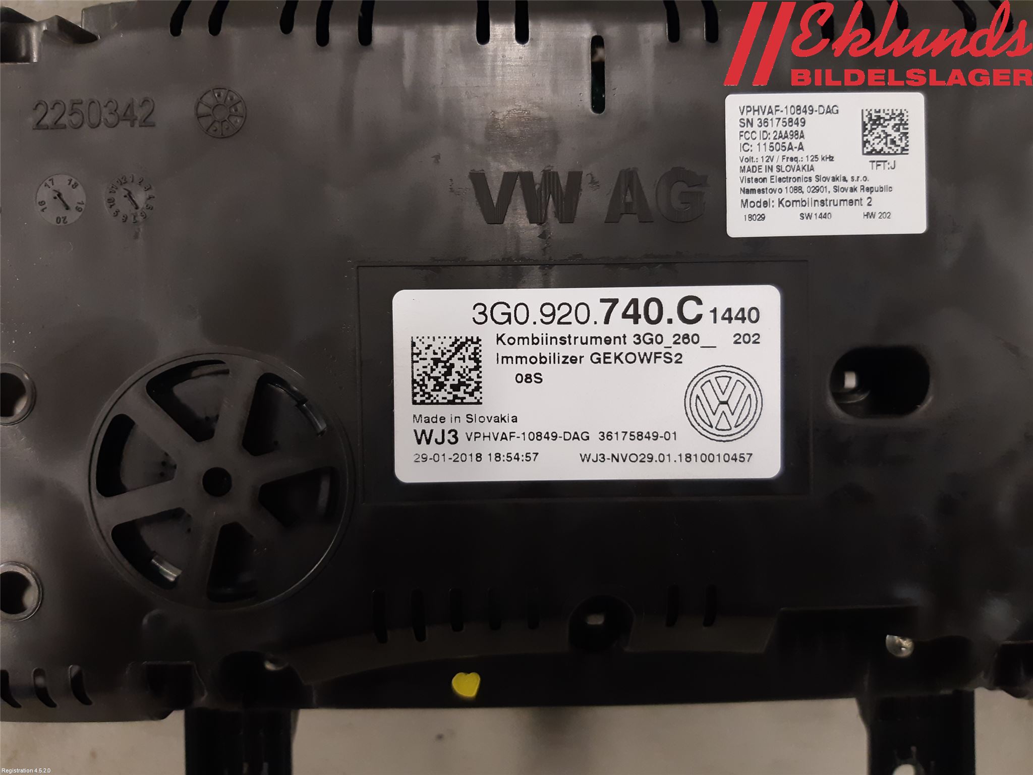 Volkswagen VW PASSAT 15-19 Instrument Komb
