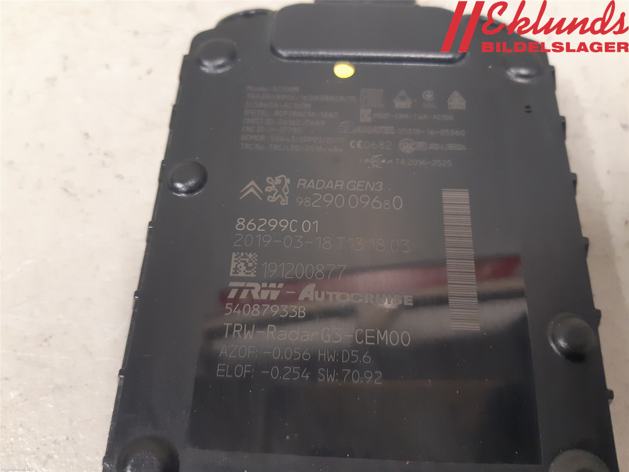 Peugeot 308 14-21 Sensor Aktivt Kollisionsskydd
