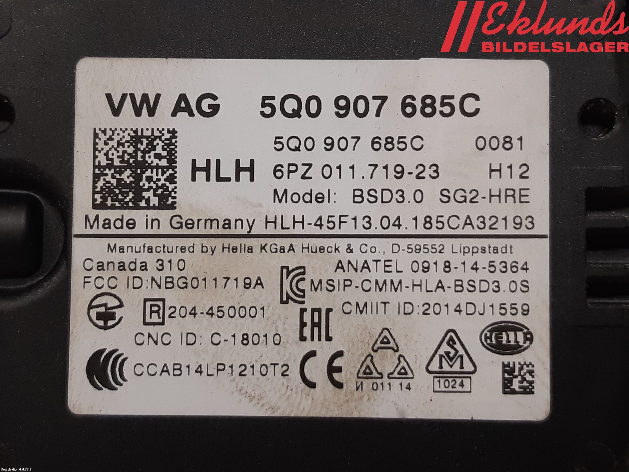 Volkswagen VW GOLF / E-GOLF VII 13-20 Sensor Aktivt Kollisionsskydd