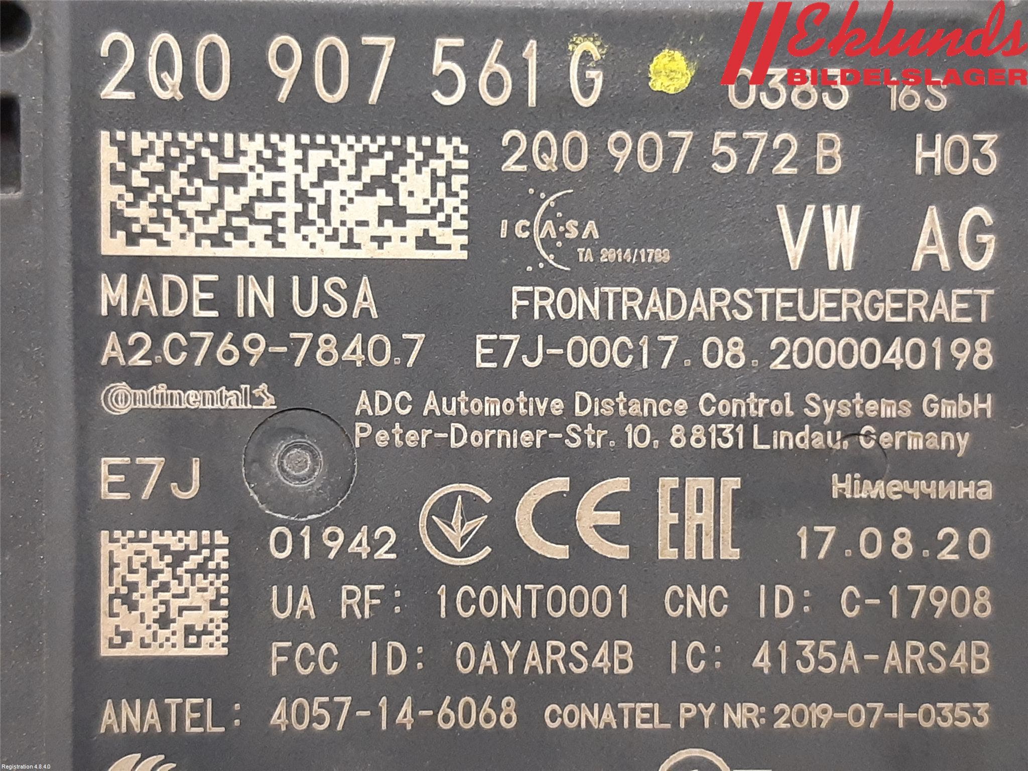 Volkswagen VW TIGUAN 16-24 Sensor Aktivt Kollisionsskydd