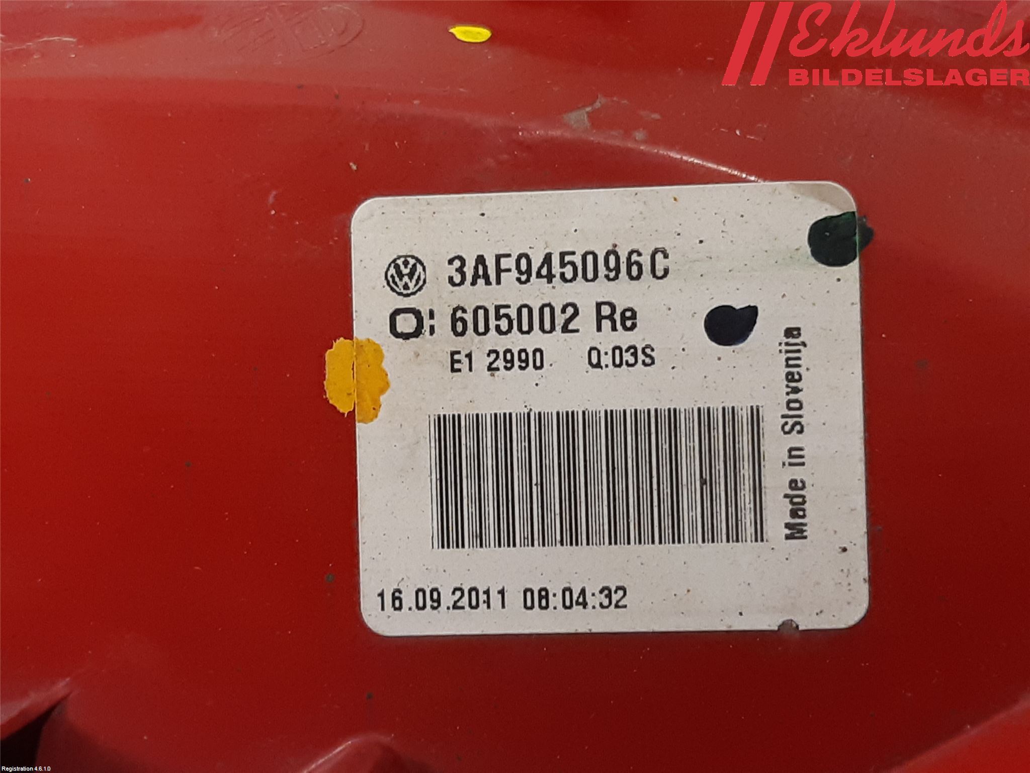 Volkswagen VW PASSAT 11-14 Bakljus Höger
