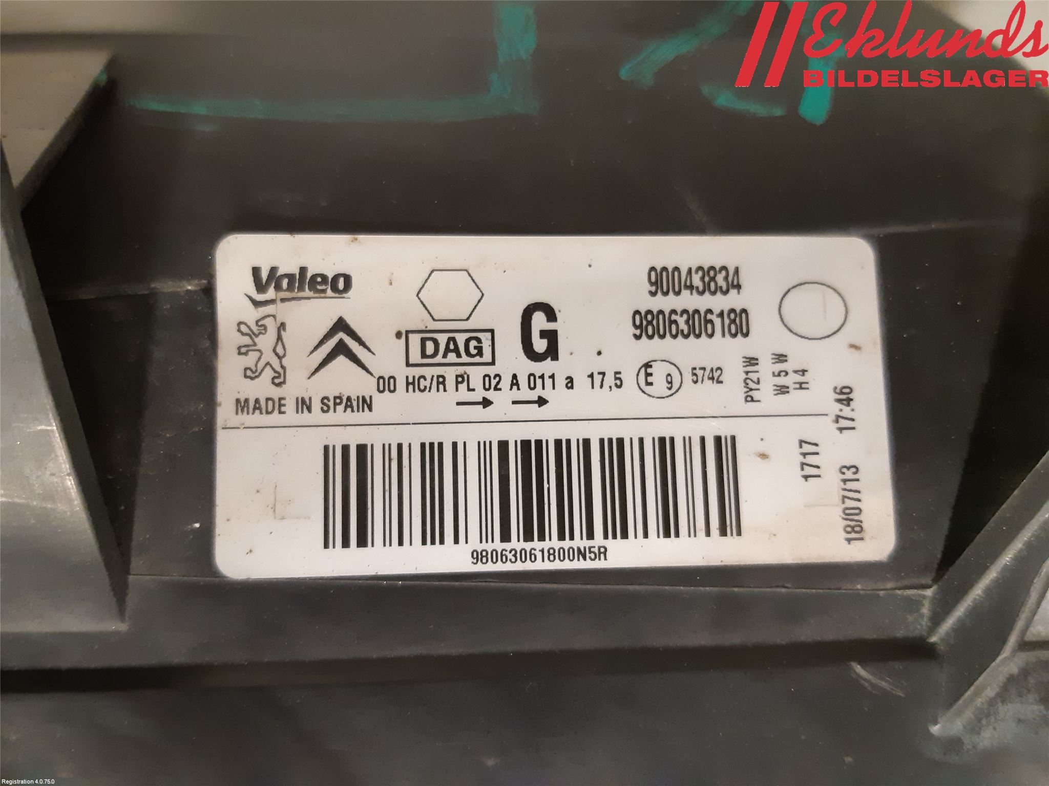 Citroen BERLINGO 08-18 Strålkastare Vänster