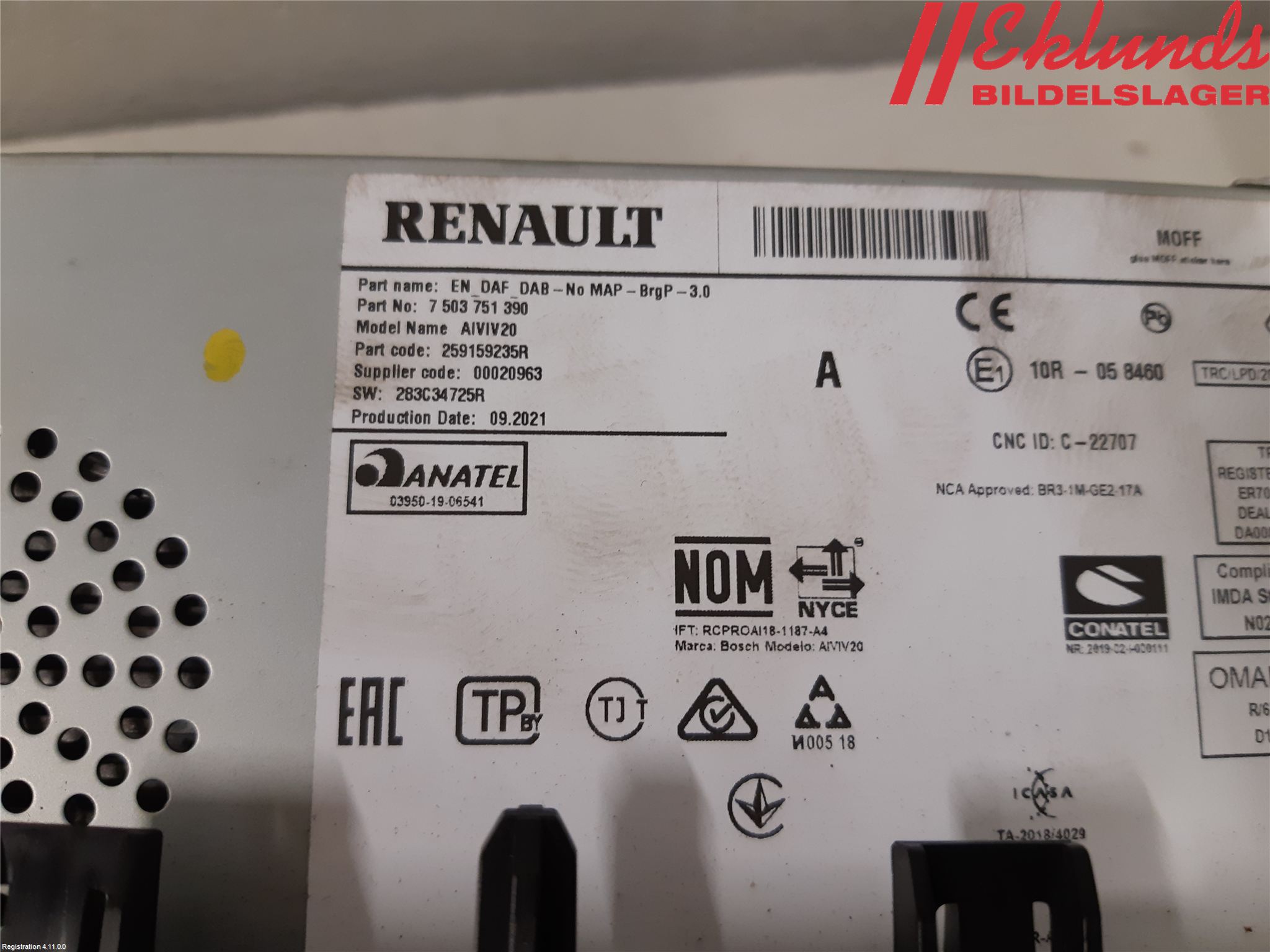 Renault KANGOO/E-TECH 21- Cd Radio - Multimediapanel