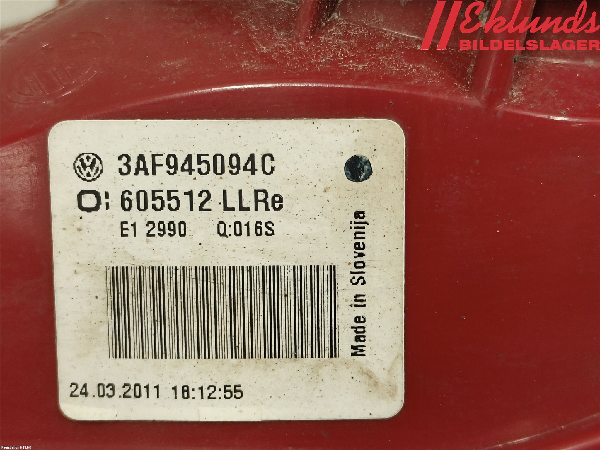 Volkswagen VW PASSAT 11-14 Bakljus Lucka Hö