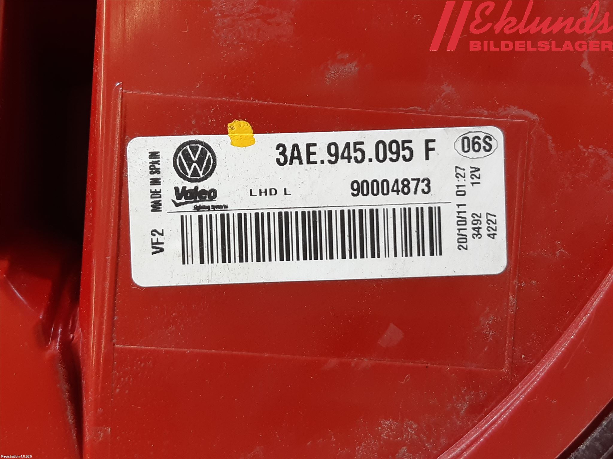 Volkswagen VW PASSAT 11-14 Bakljus Vänster