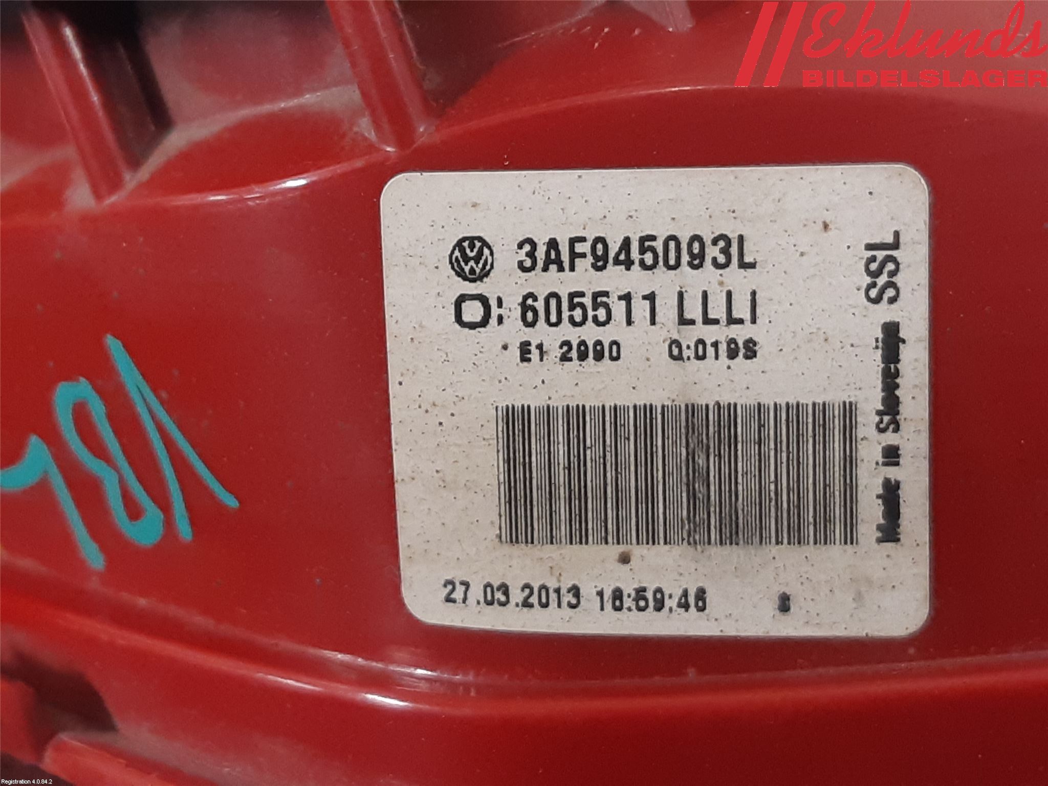 Volkswagen VW PASSAT 11-14 Bakljus Lucka Vä