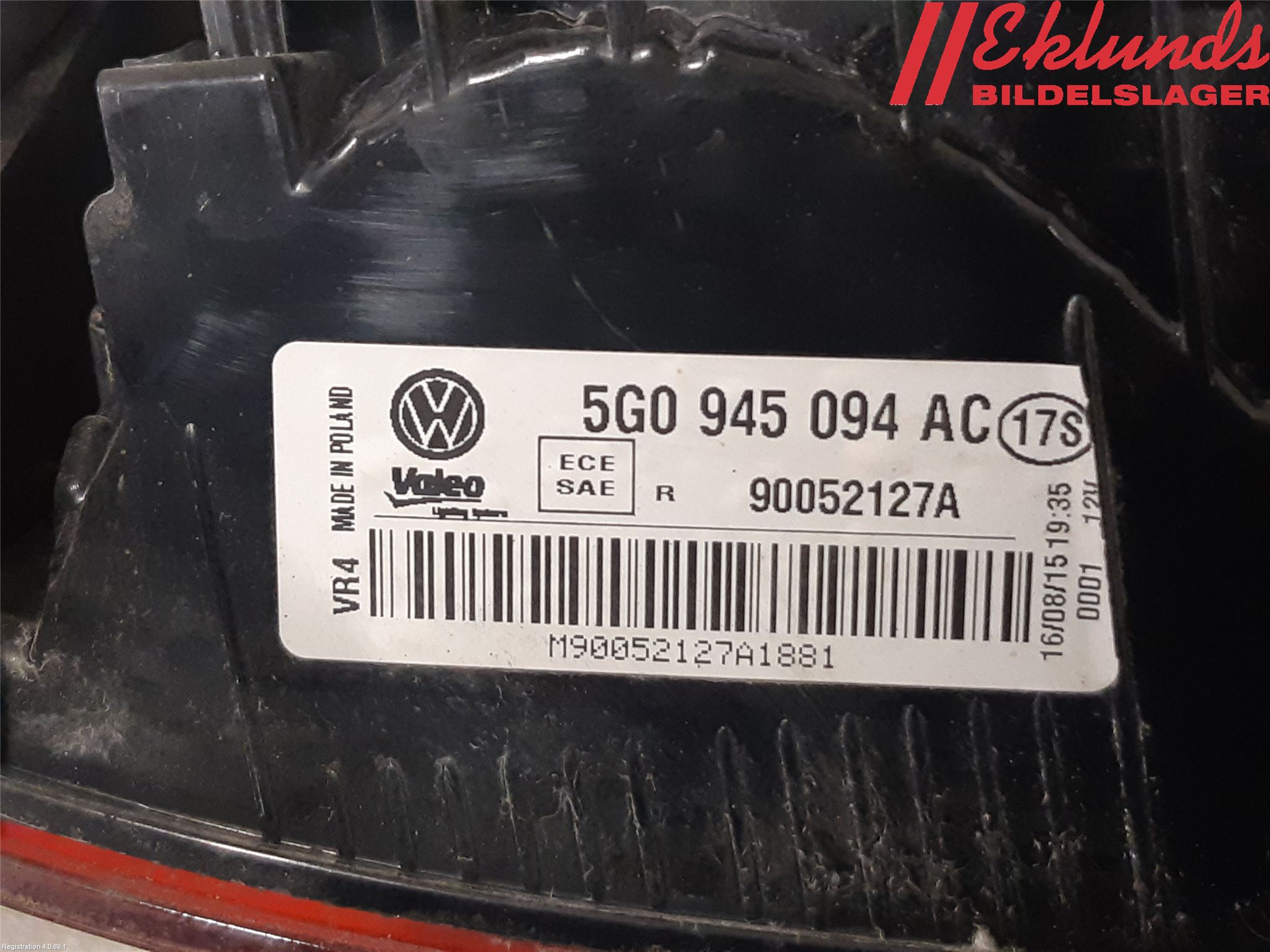 Volkswagen VW GOLF / E-GOLF VII 13-20 Bakljus Lucka Hö