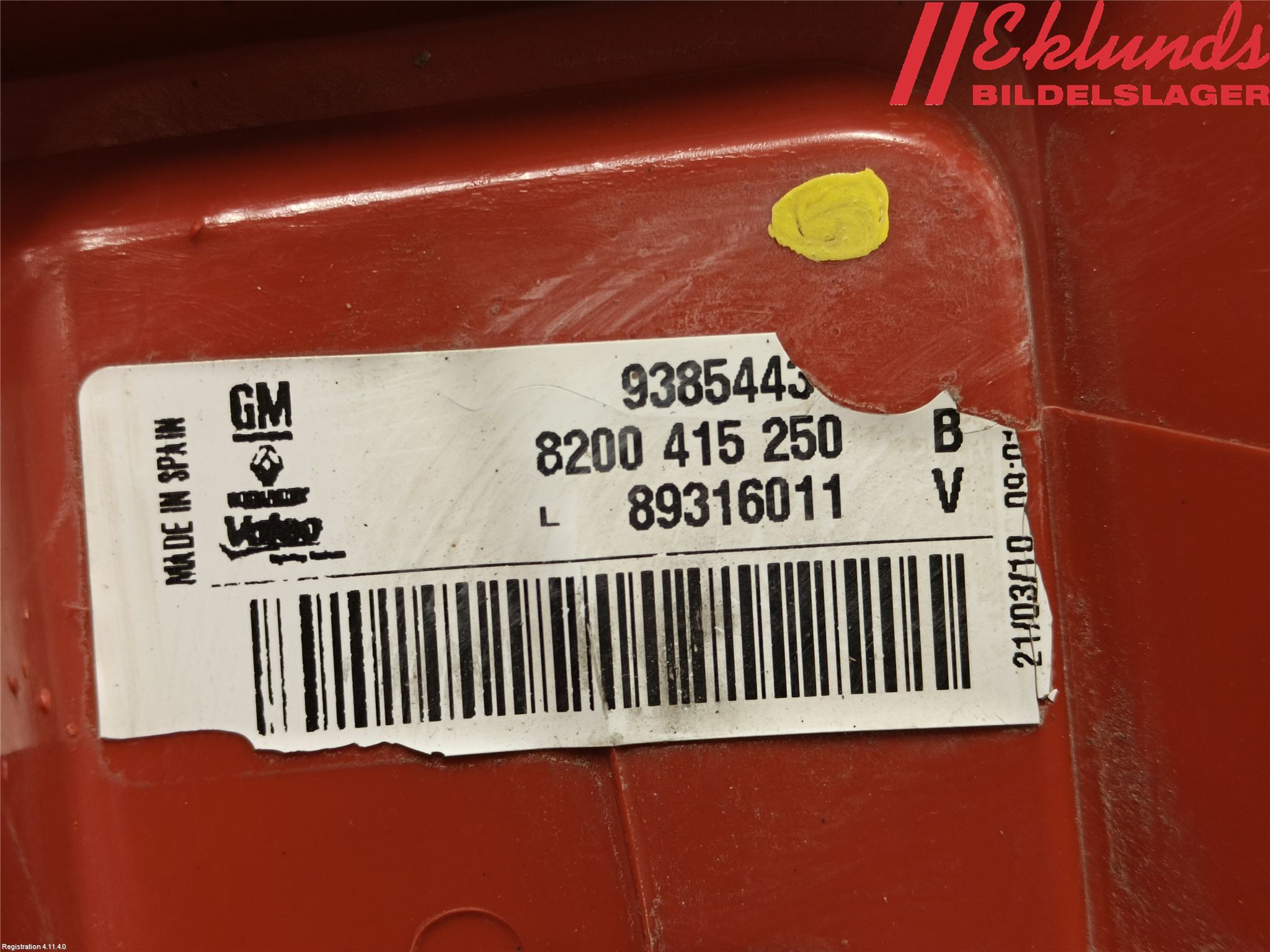 Opel VIVARO 01-14 Bakljus Vänster