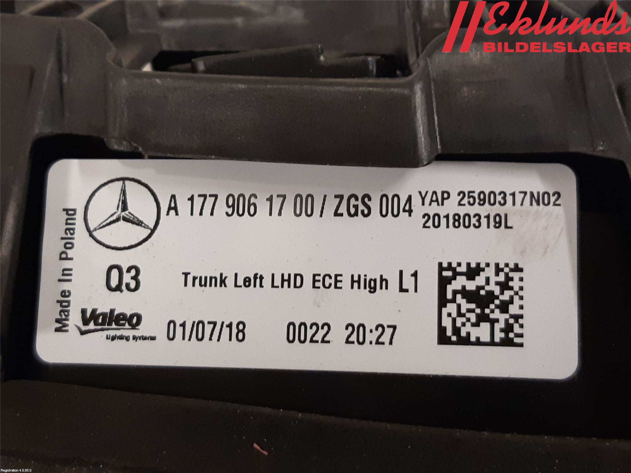 Mercedes-Benz MB A-KLASS (W177) 18- Bakljus Lucka Vä