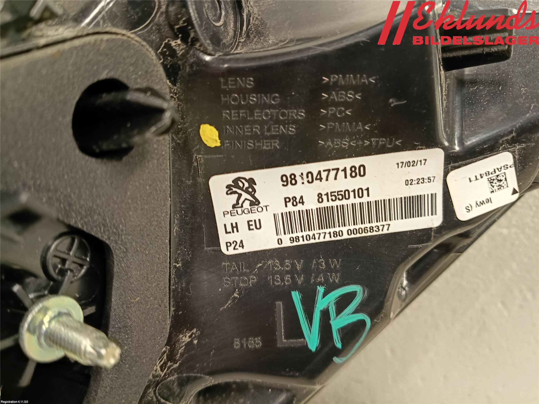 Peugeot 3008 17-24 Bakljus Vänster