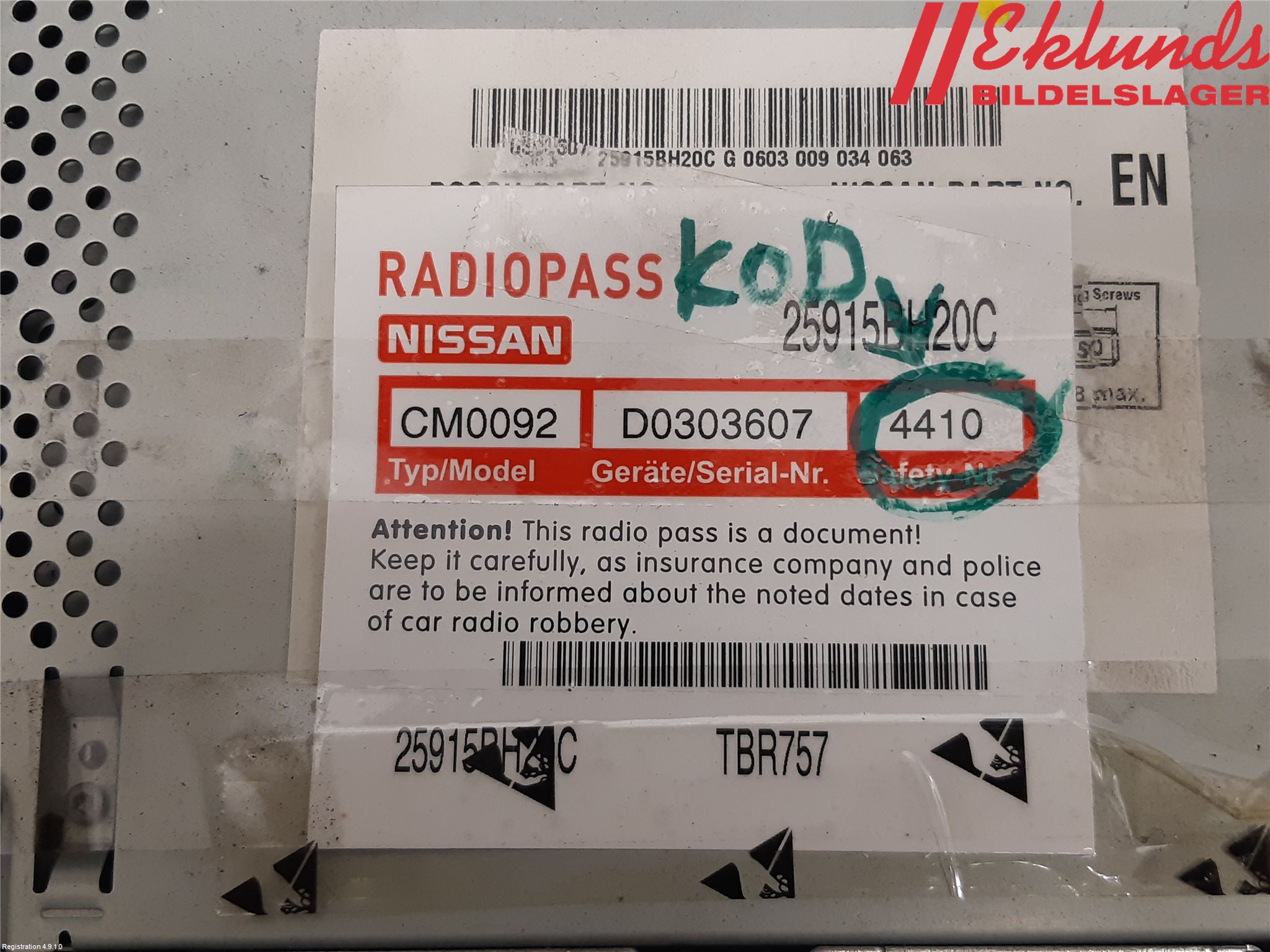 Nissan QASHQAI+2  10-14 Cd Radio - Multimediapanel