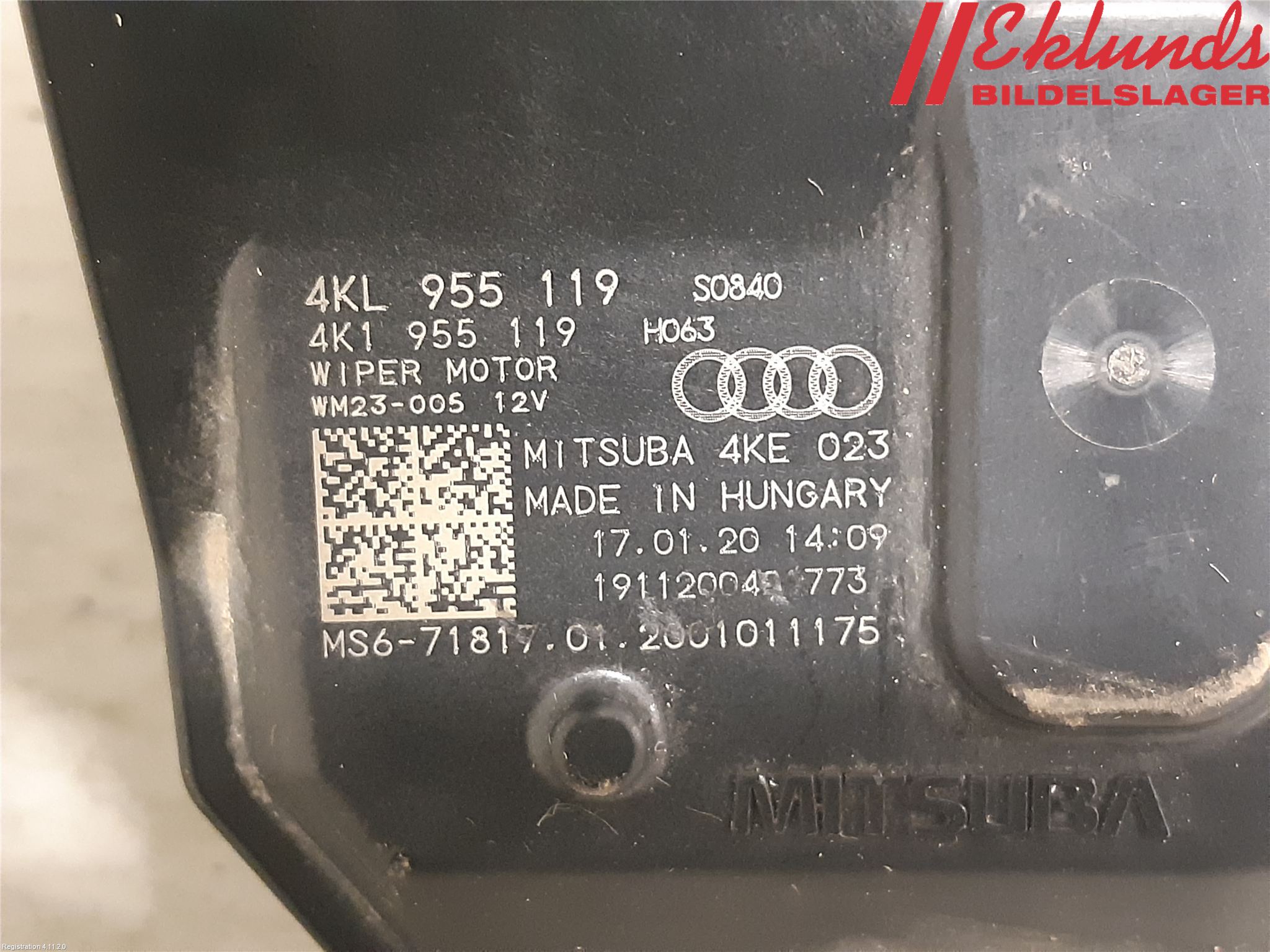 Audi E-TRON, S GE 19- Torkarmotor Vindruta