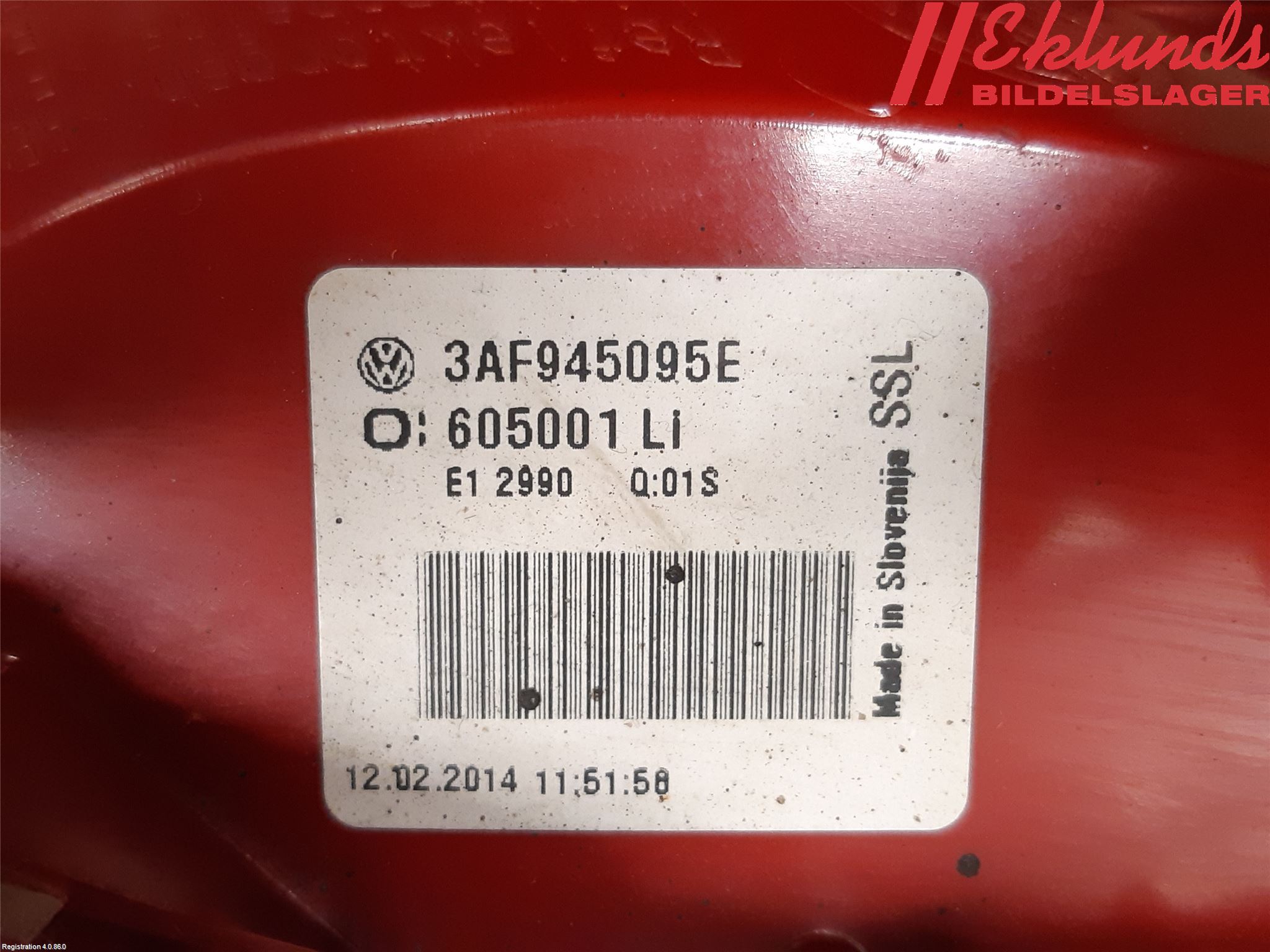 Volkswagen VW PASSAT 11-14 Bakljus Vänster