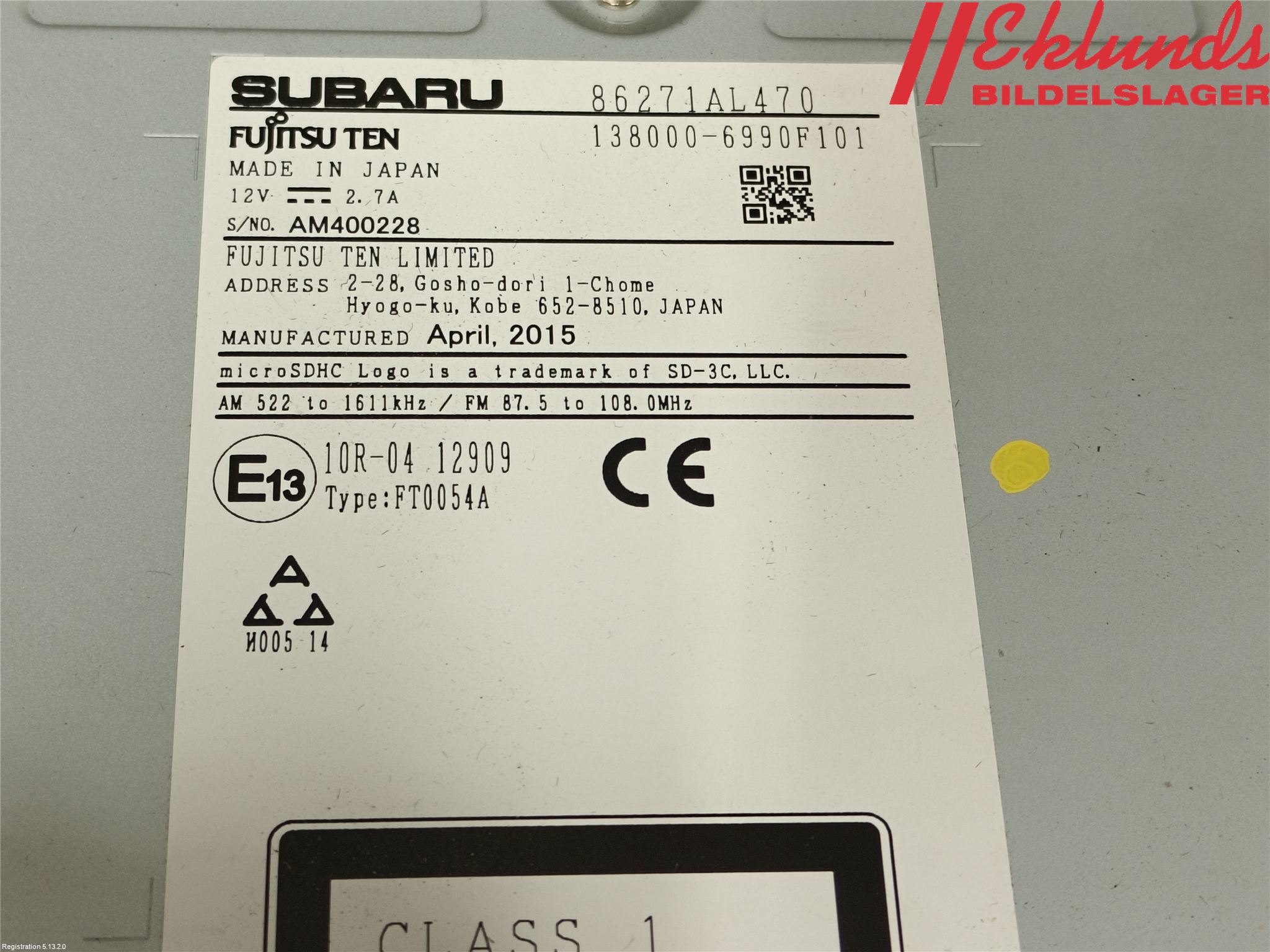 Subaru OUTBACK 15-20 Cd Radio - Multimediapanel
