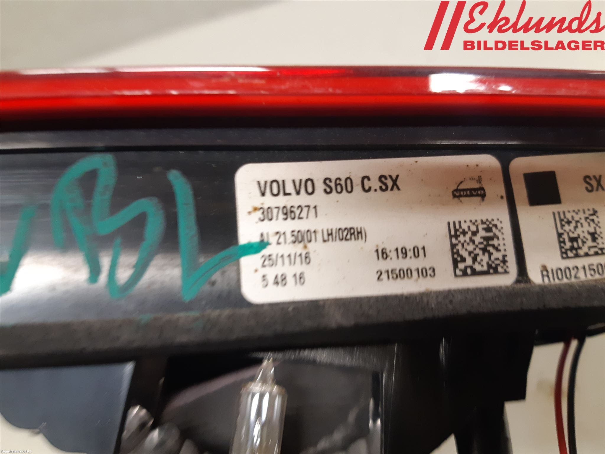 Volvo S60 14-18 Bakljus Lucka Vä