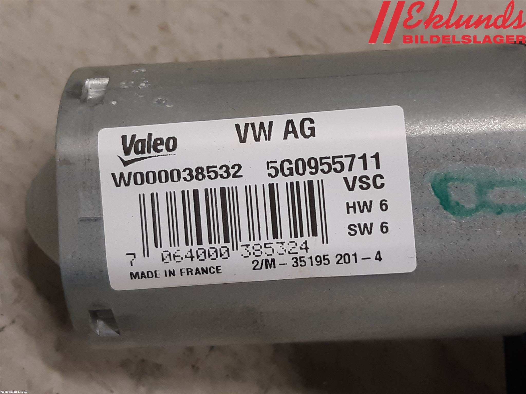 Volkswagen VW GOLF / E-GOLF VII 13-20 Torkarmotor Baklucka