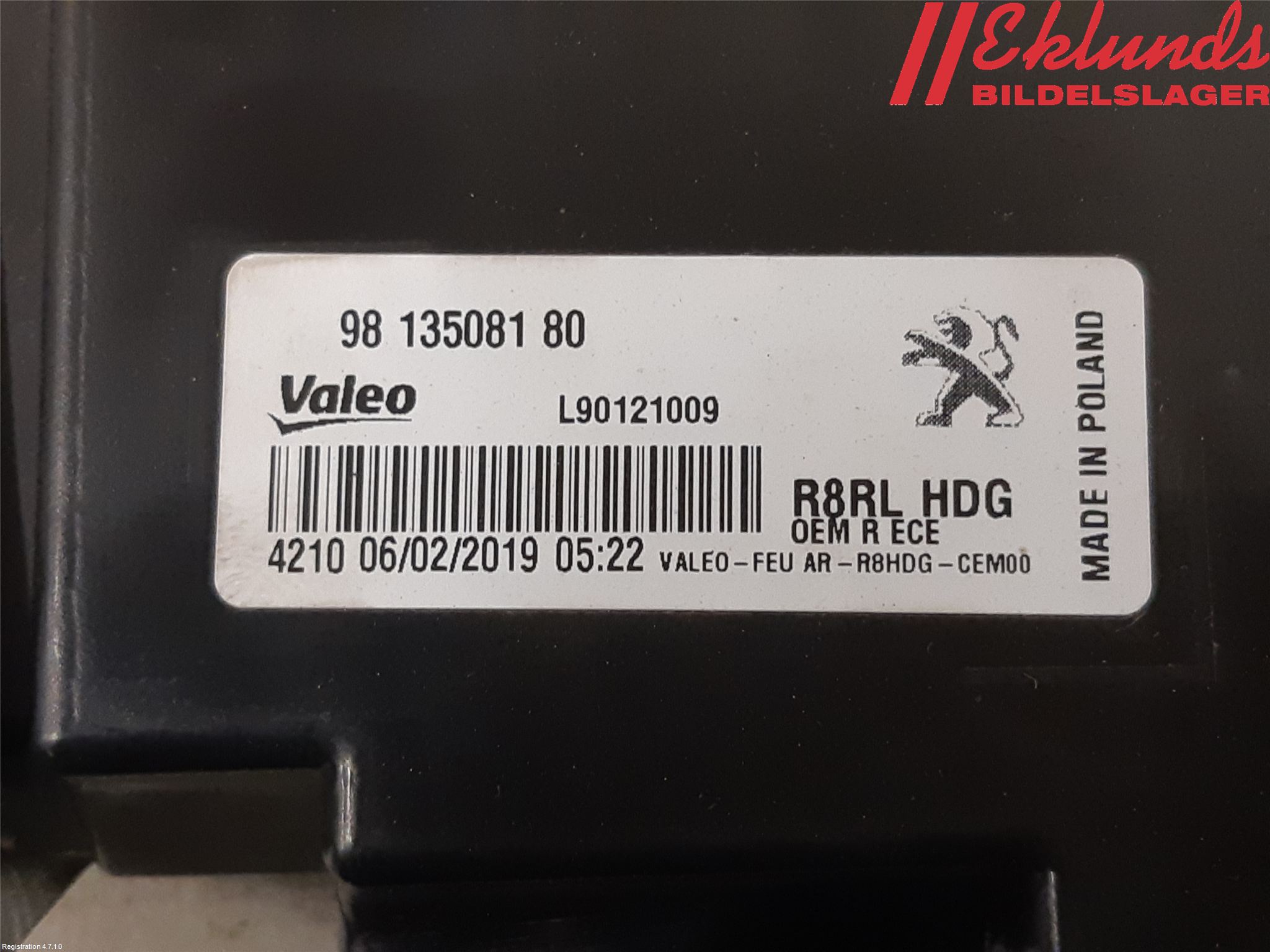 Peugeot 508 19- Bakljus Lucka Hö