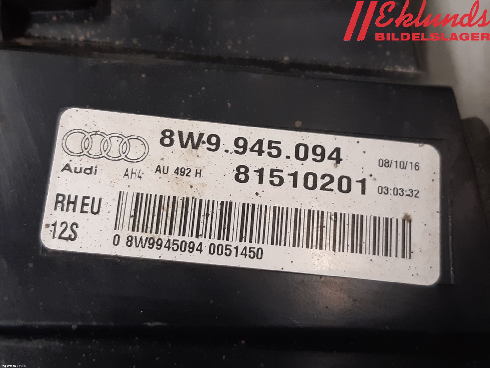 Audi A4/S4 B9 16-19 Bakljus Lucka Hö