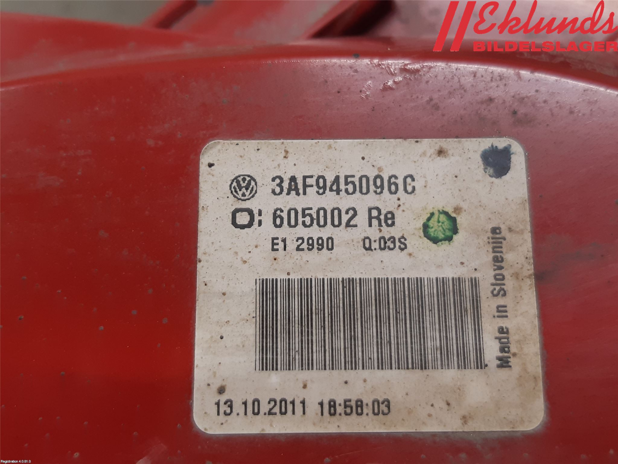 Volkswagen VW PASSAT 11-14 Bakljus Höger
