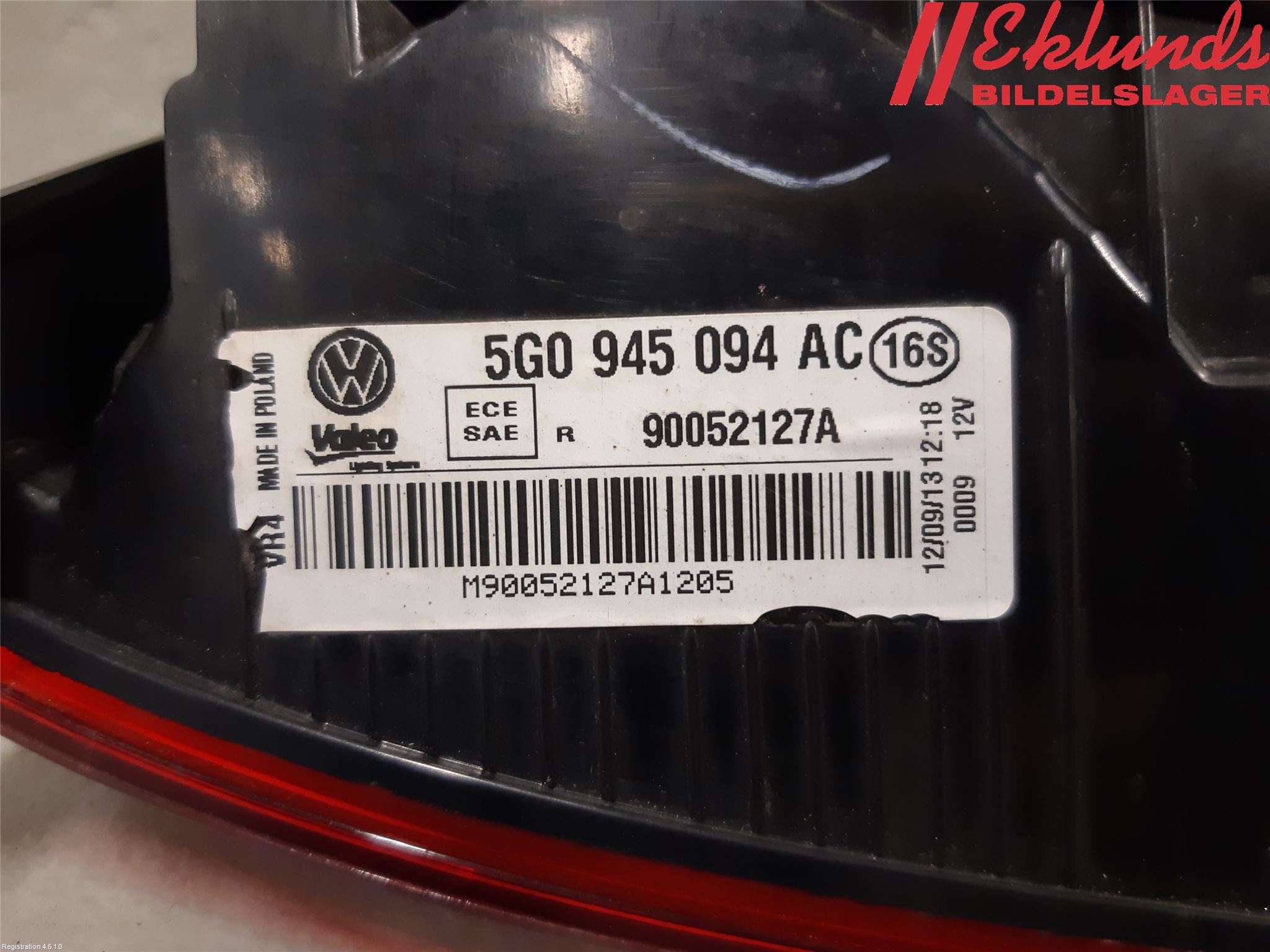 Volkswagen VW GOLF / E-GOLF VII 13-20 Bakljus Lucka Hö