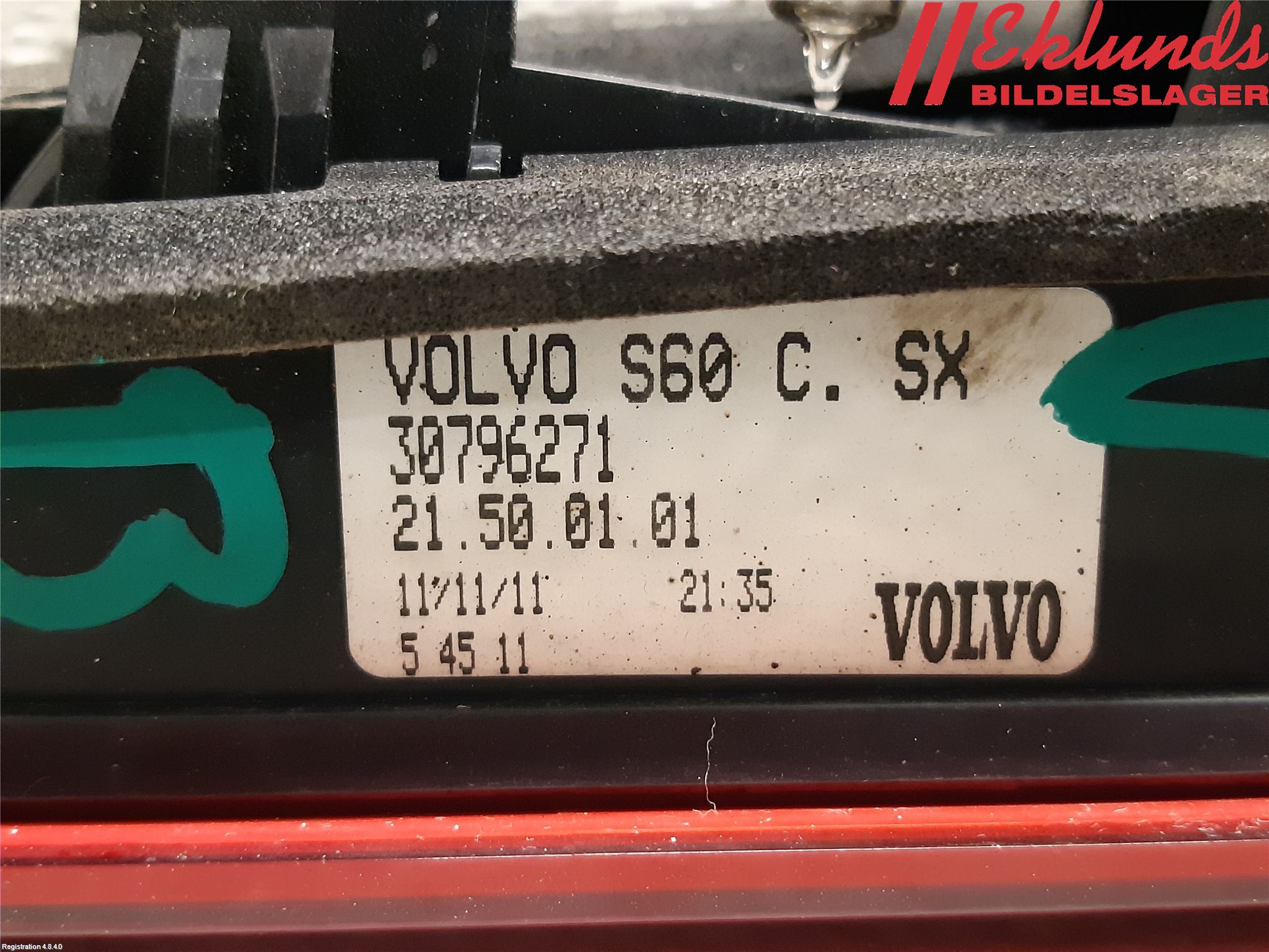 Volvo S60 11-13 Bakljus Lucka Vä