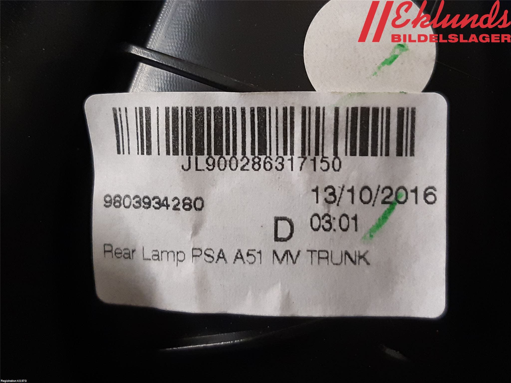 Citroen C3 10-17 Bakljus Lucka Hö