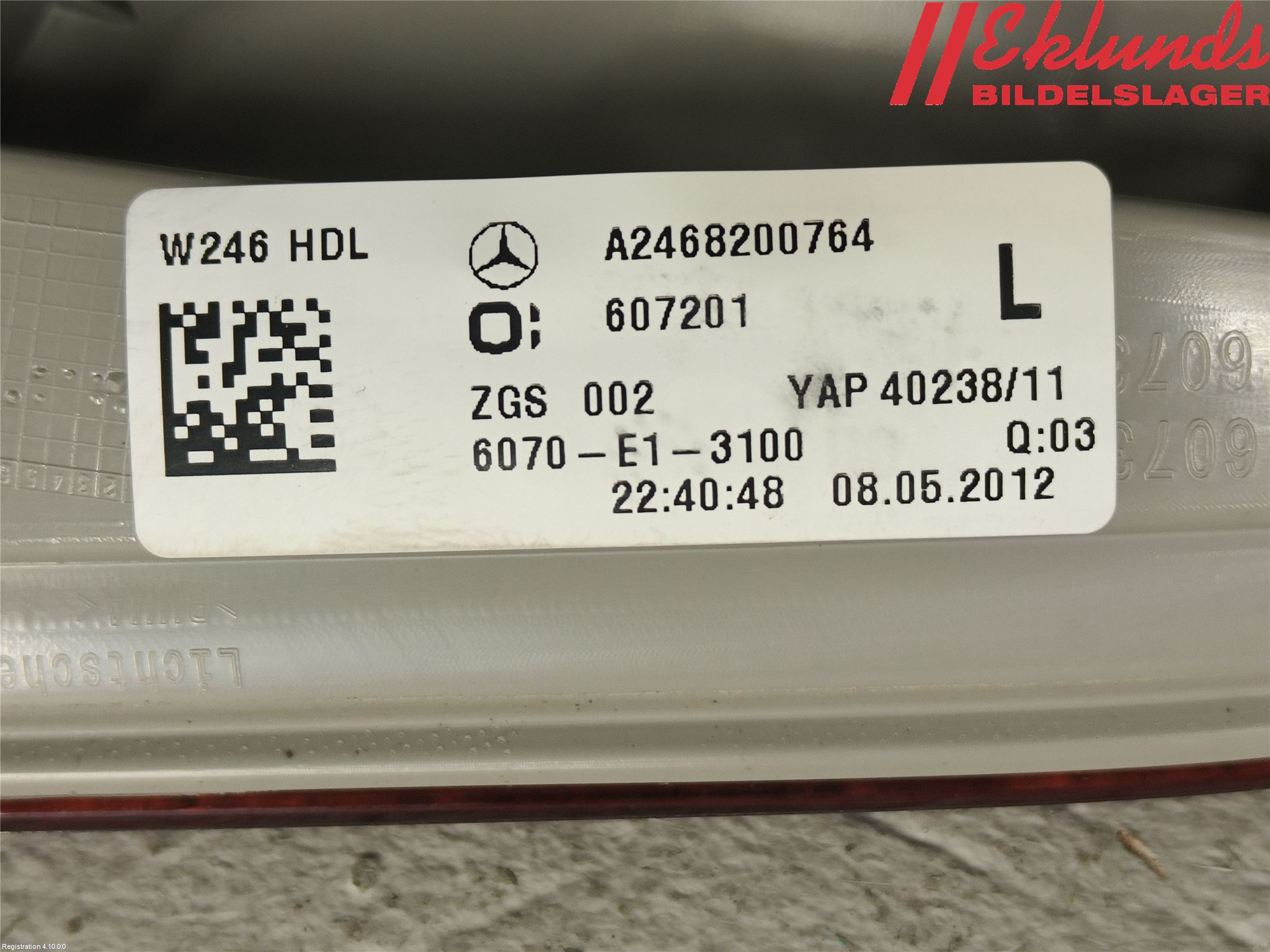 Mercedes-Benz MB B-KLASS (W246/W242) 12-19 Bakljus Lucka Vä