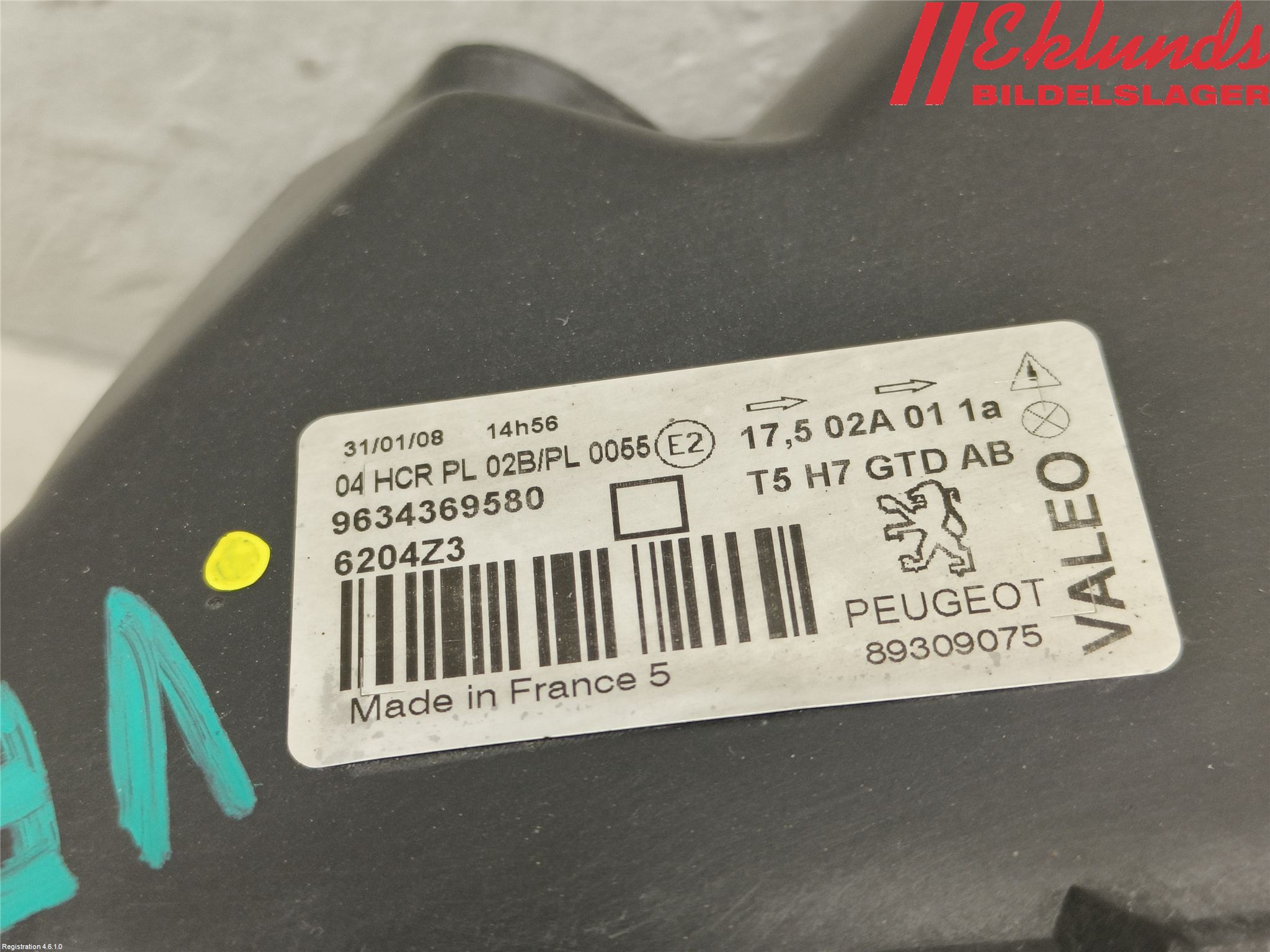 Peugeot 307     01-05 Strålkastare Vänster