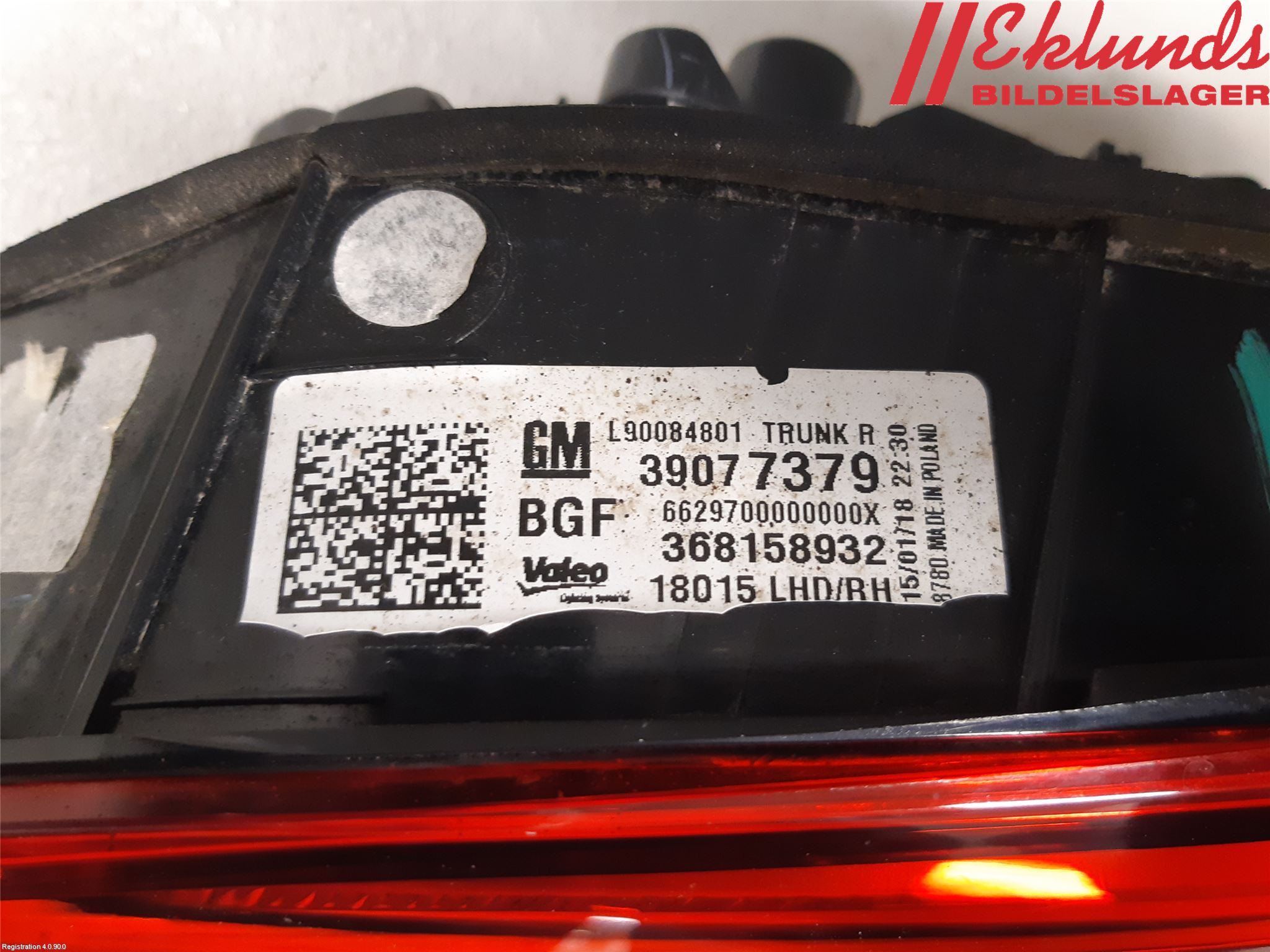 Opel ASTRA K 16-22 Bakljus Lucka Hö