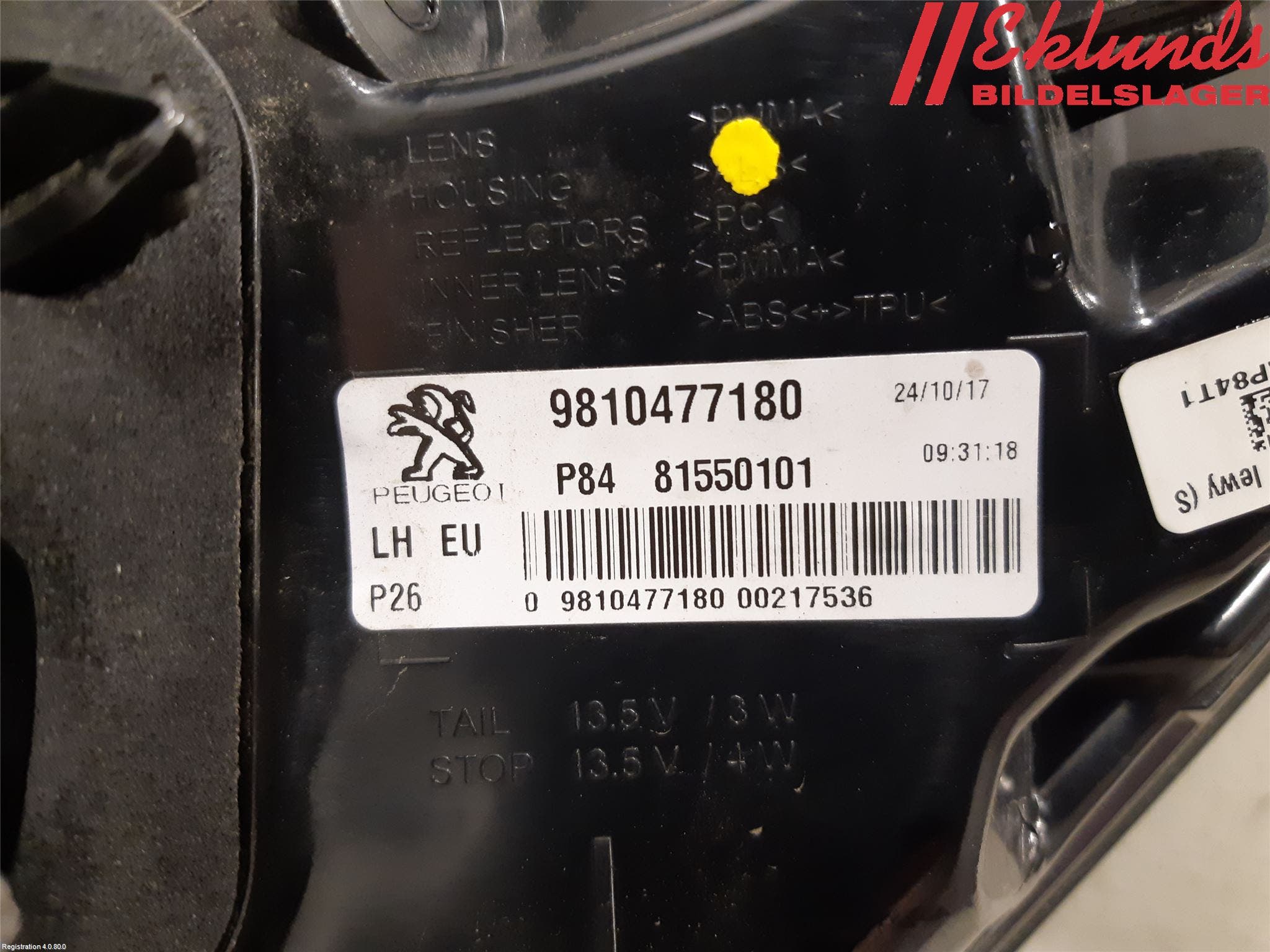 Peugeot 3008 17-24 Bakljus Vänster