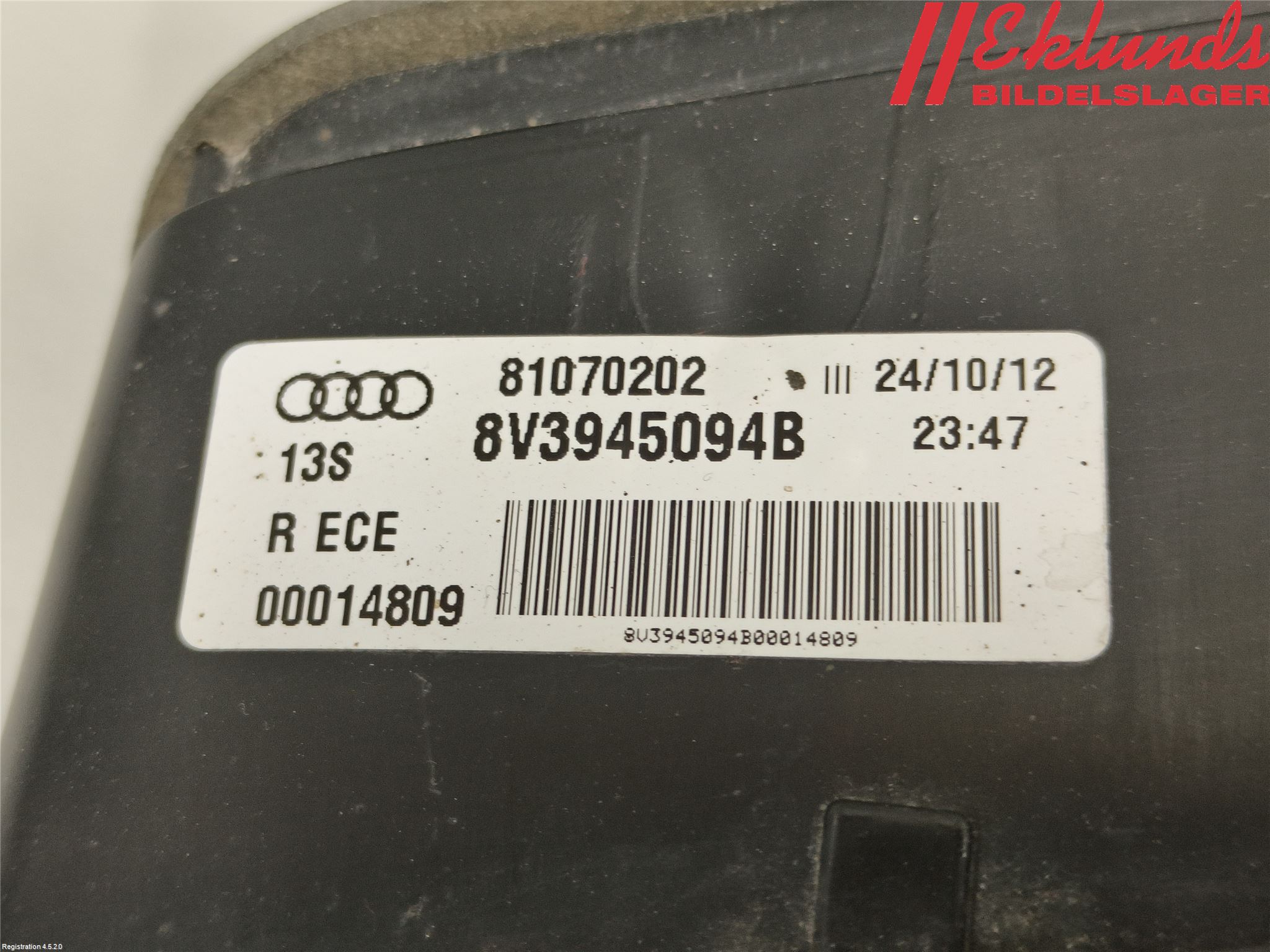 Audi A3/S3 8V 13-20 Bakljus Lucka Hö