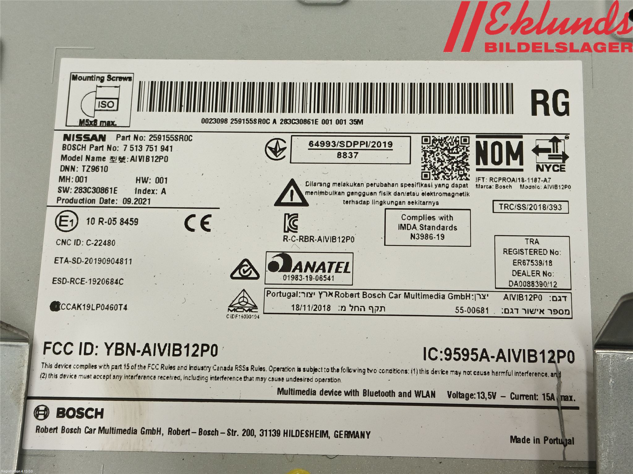 Nissan LEAF 18- Cd Radio - Multimediapanel