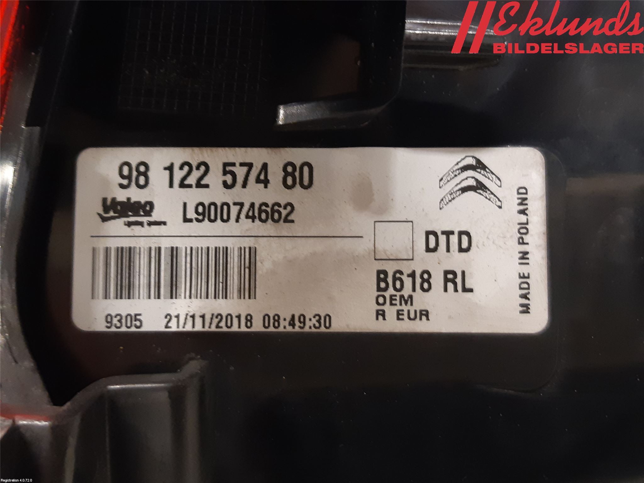 Citroen COTROEN C3 17-24 Bakljus Höger