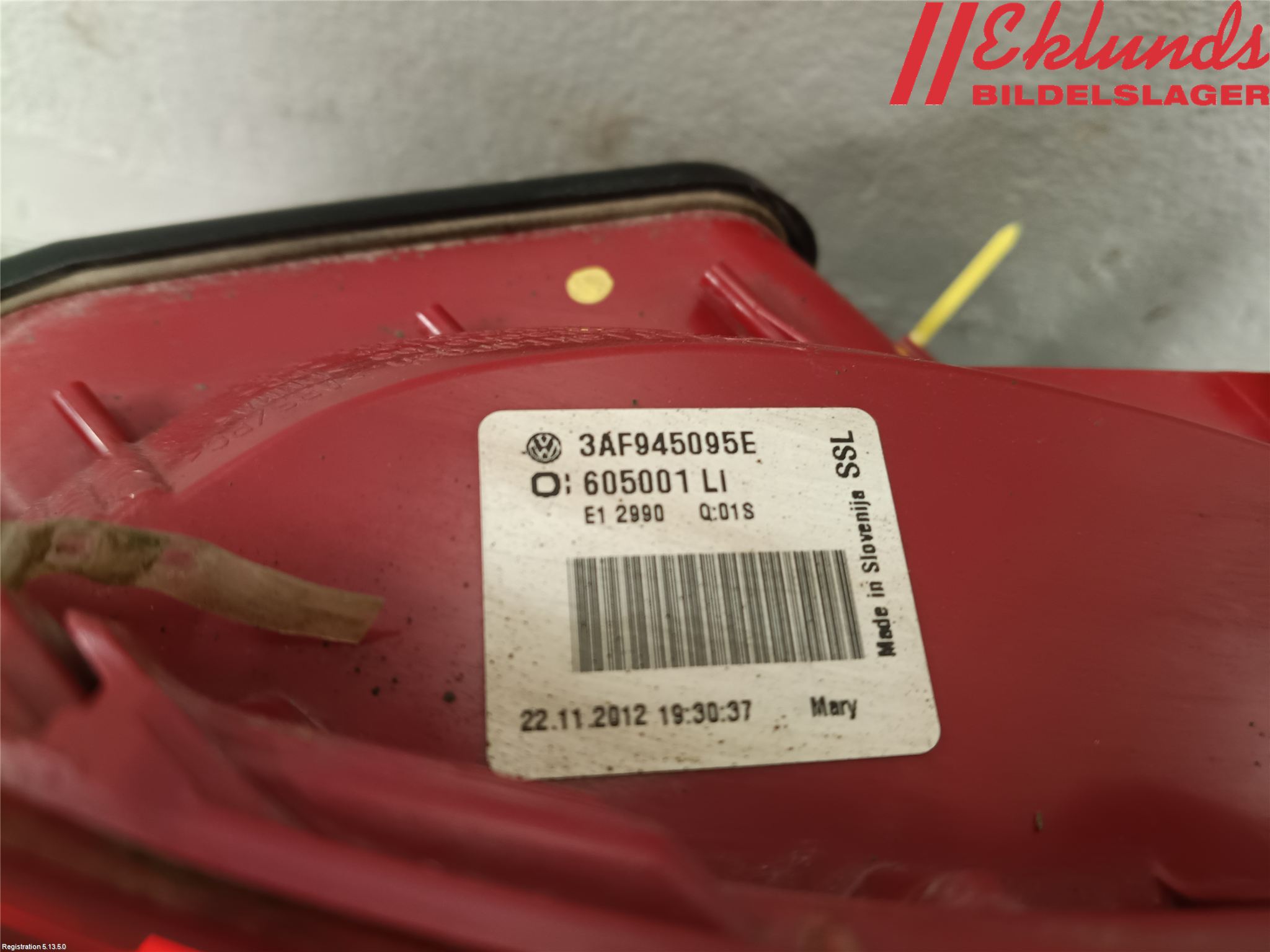 Volkswagen VW PASSAT 11-14 Bakljus Vänster