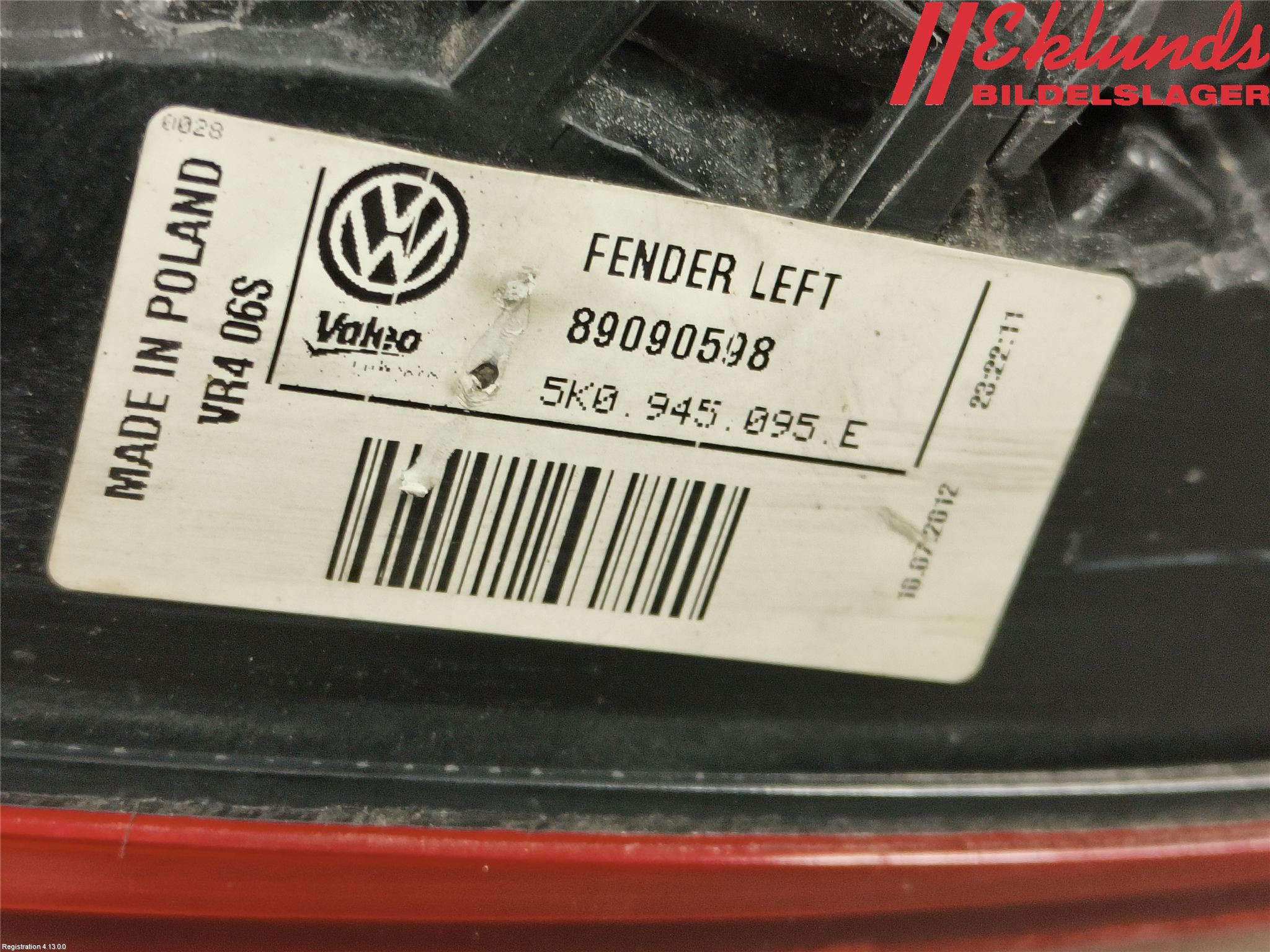 Volkswagen VW GOLF VI 09-13 Bakljus Vänster
