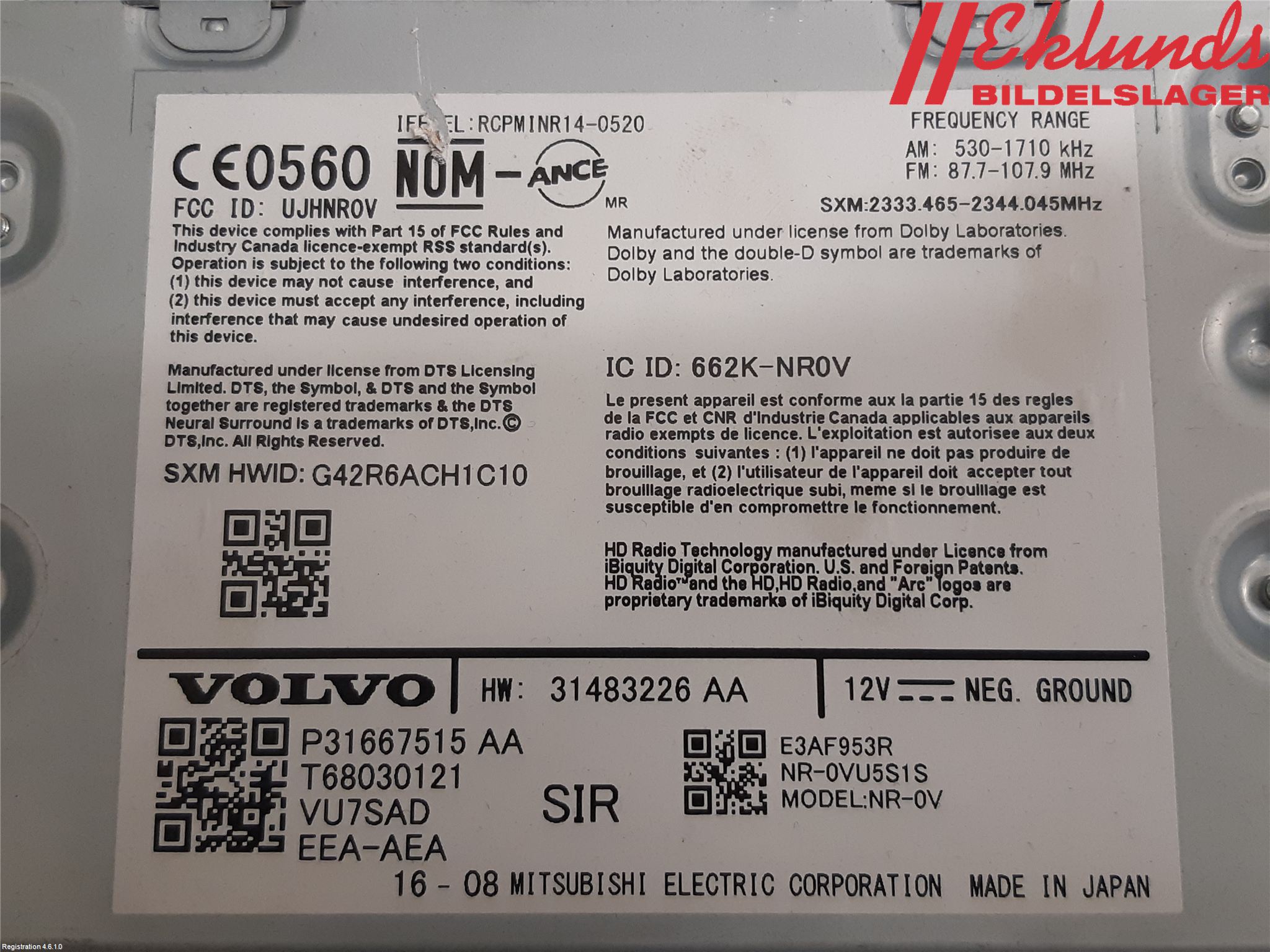 Volvo XC90/RECHARGE 16- Cd Radio - Multimediapanel
