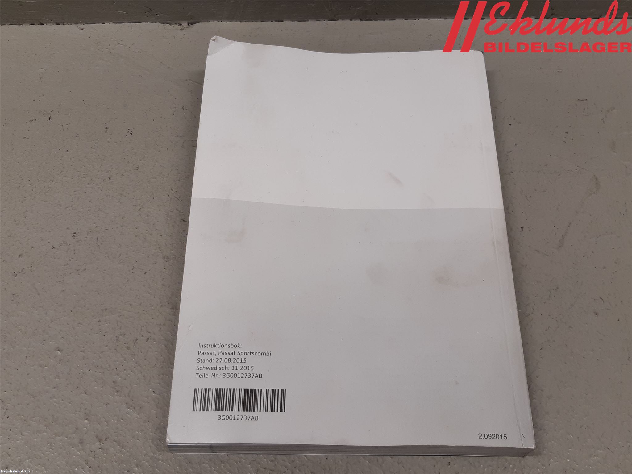 Volkswagen VW PASSAT 15-19 Instruktionsbok