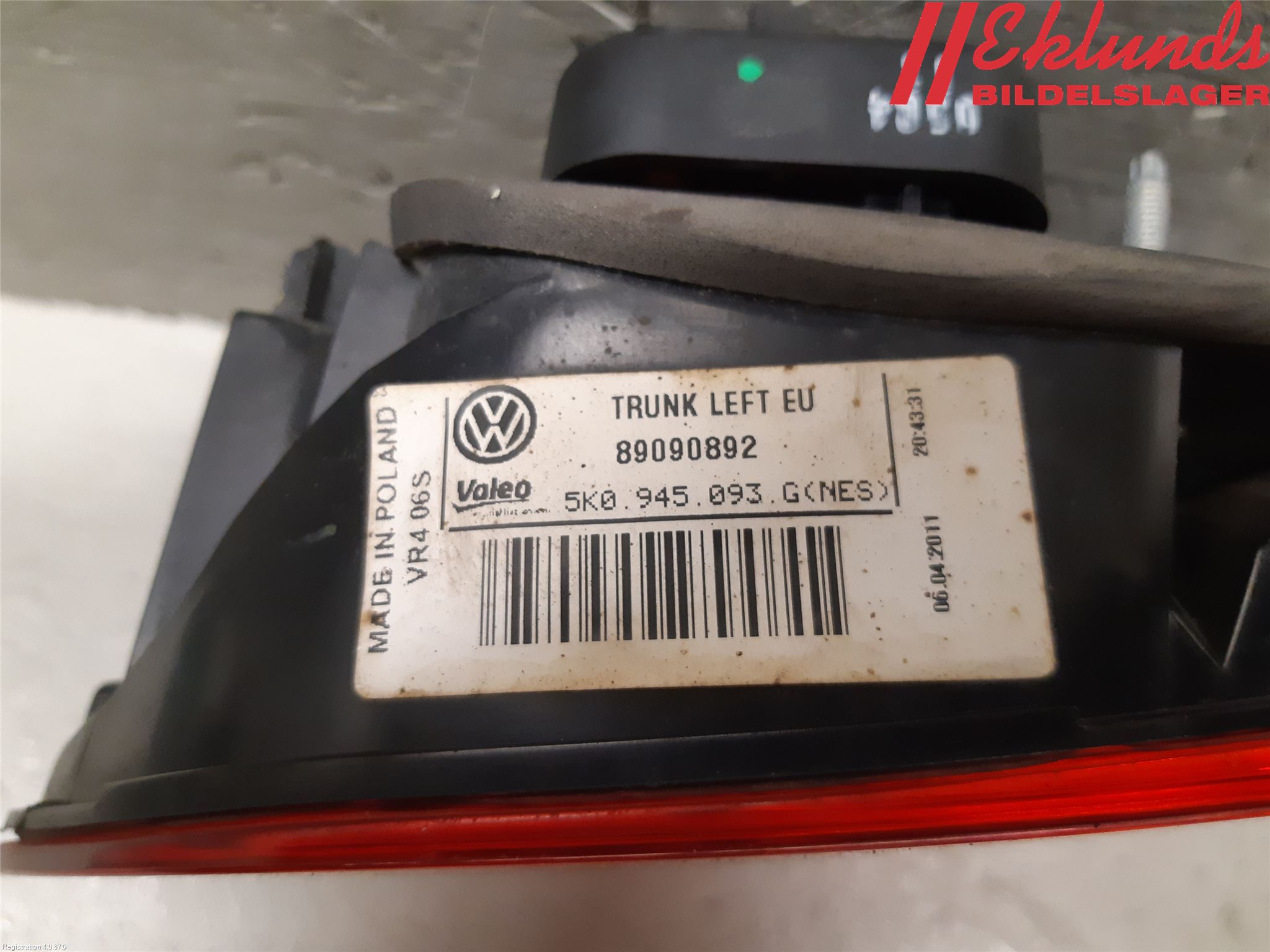 Volkswagen VW GOLF VI 09-13 Bakljus Lucka Vä