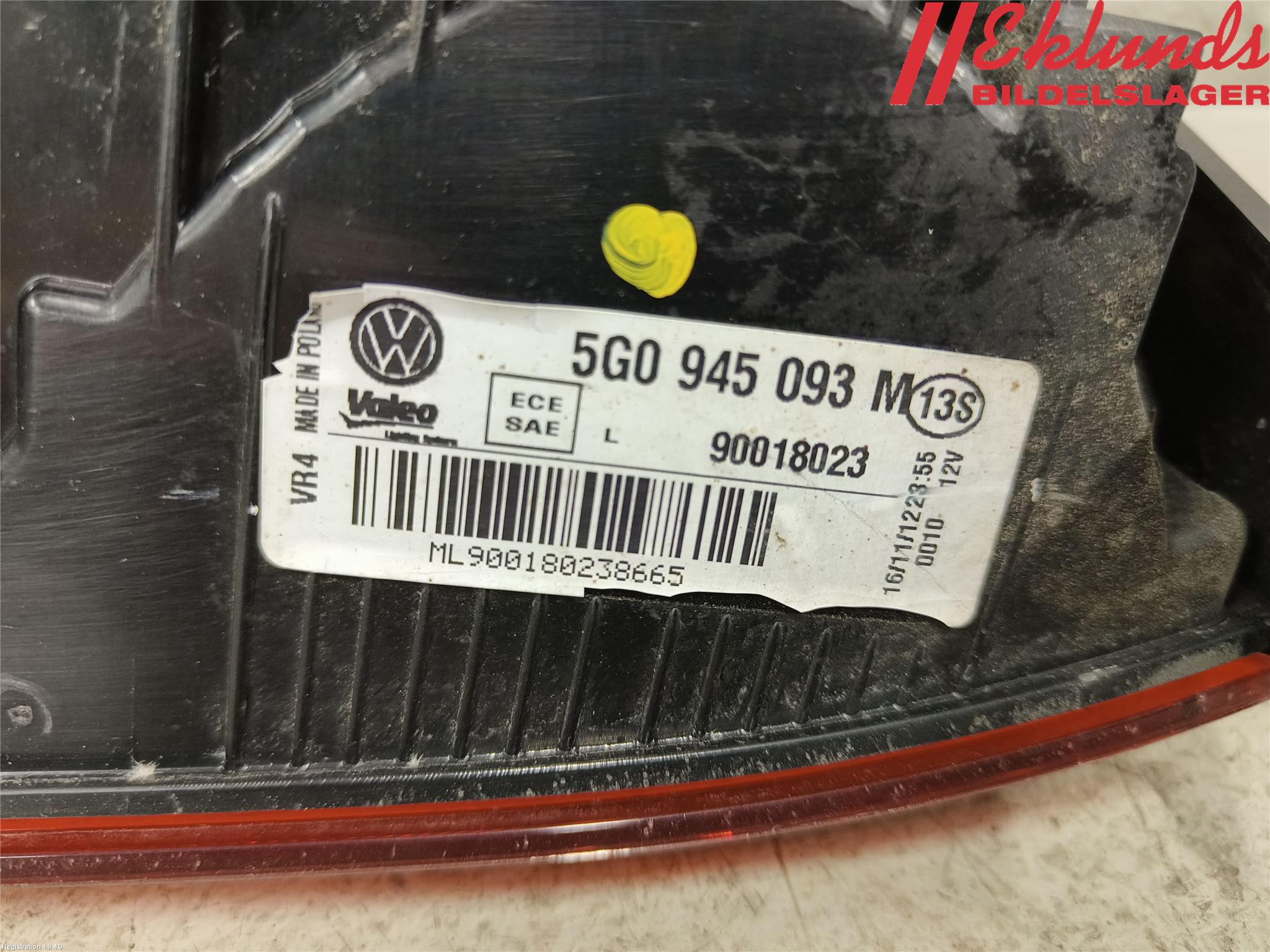 Volkswagen VW GOLF / E-GOLF VII 13-20 Bakljus Lucka Vä