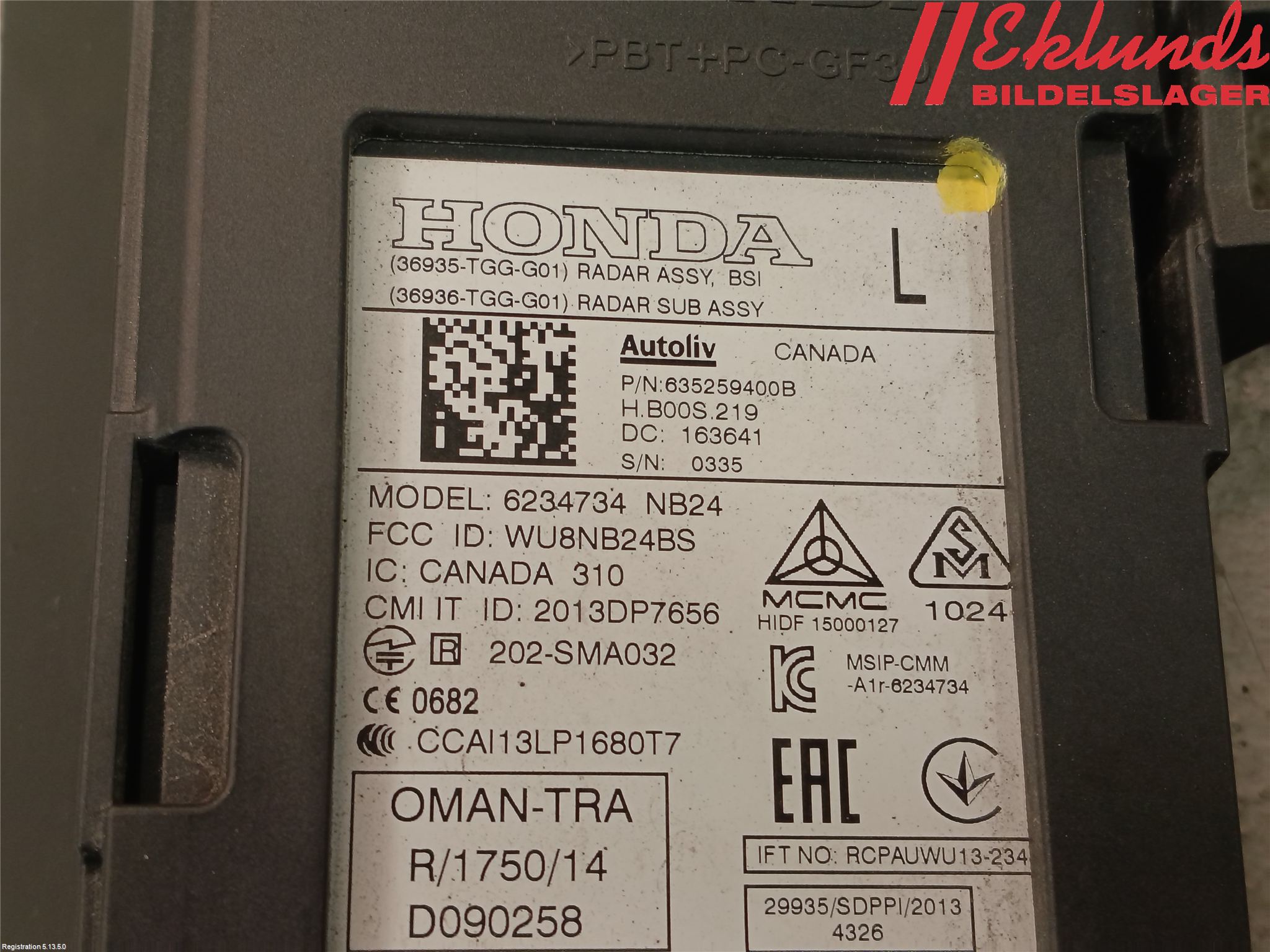 Honda CIVIC 17-22 Sensor Aktivt Kollisionsskydd