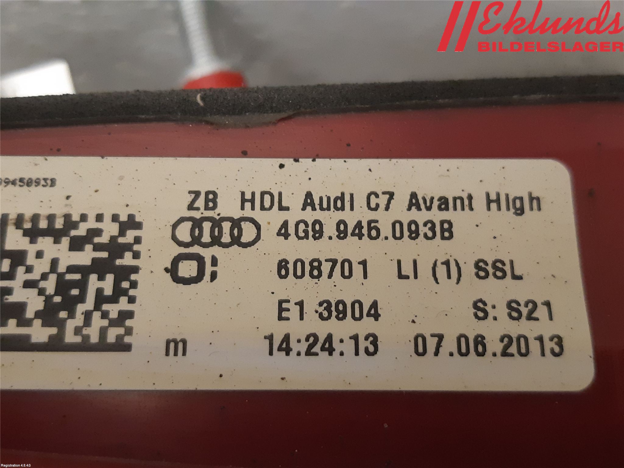 Audi A6/S6 4G 11-18 Bakljus Lucka Vä