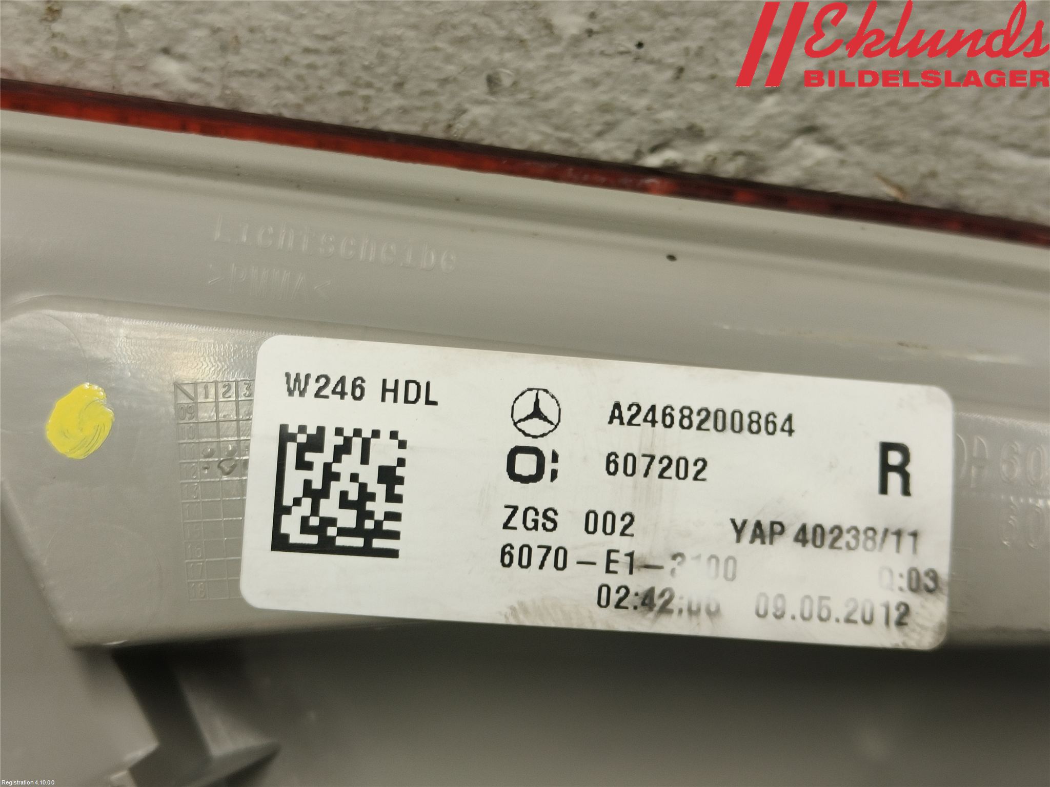 Mercedes-Benz MB B-KLASS (W246/W242) 12-19 Bakljus Lucka Hö