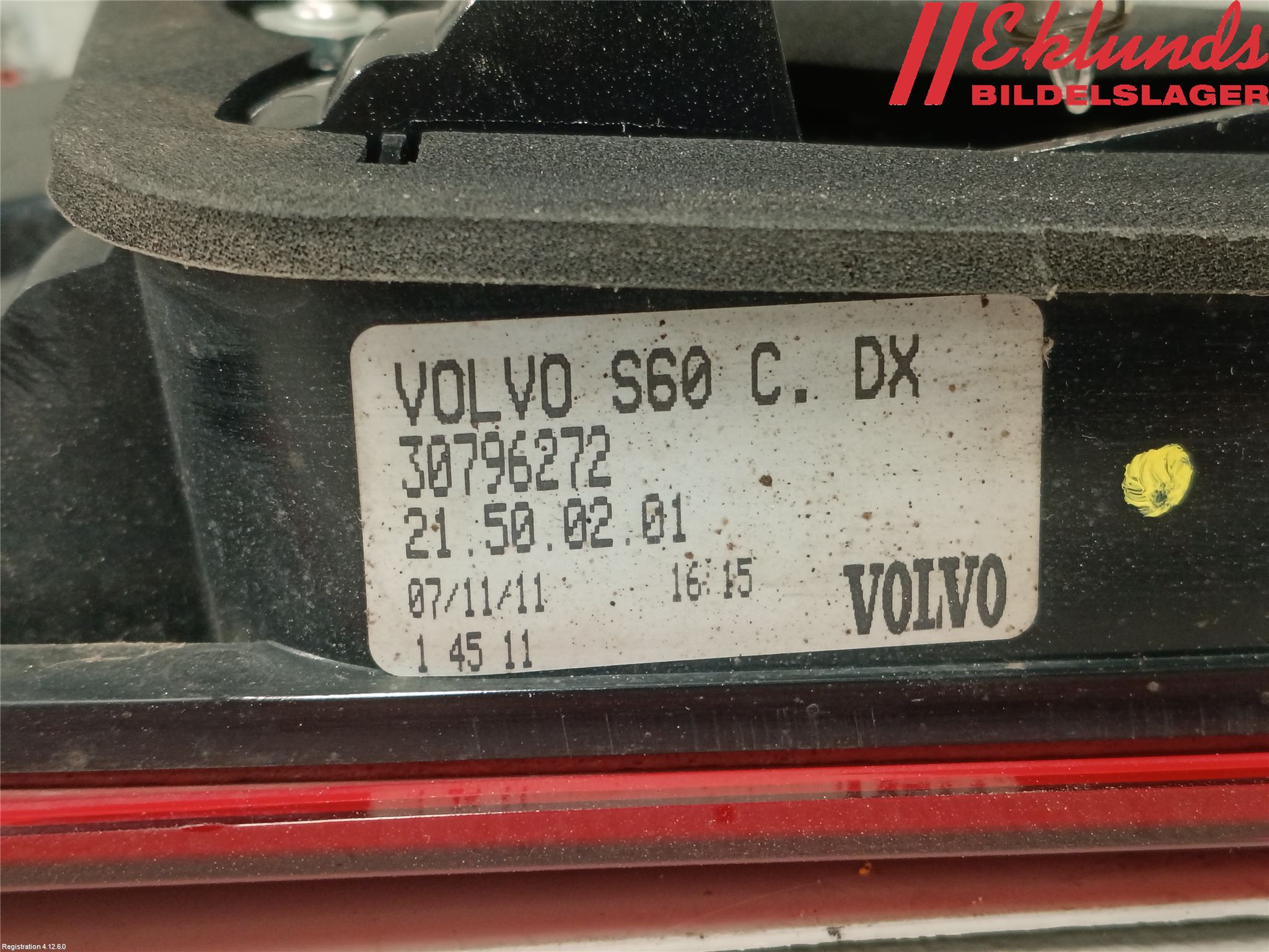 Volvo S60 11-13 Bakljus Lucka Hö