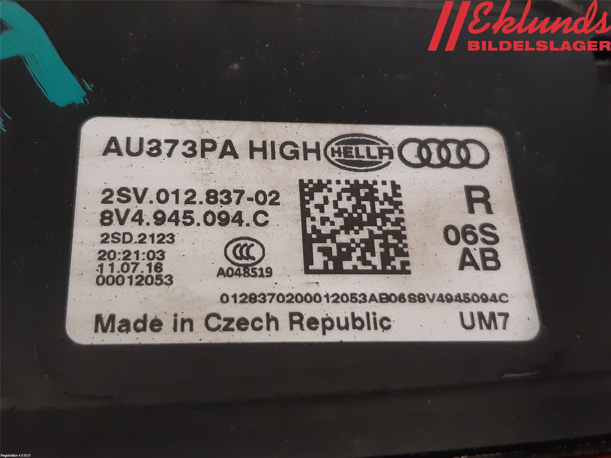 Audi A3/S3 8V 13-20 Bakljus Lucka Hö