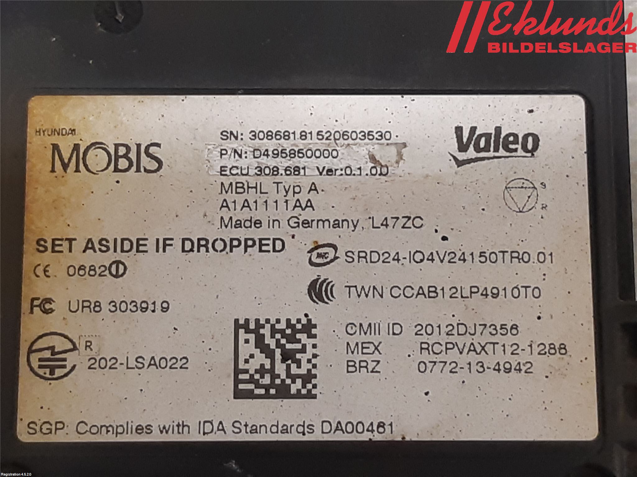 Kia OPTIMA 16-20 Sensor Aktivt Kollisionsskydd