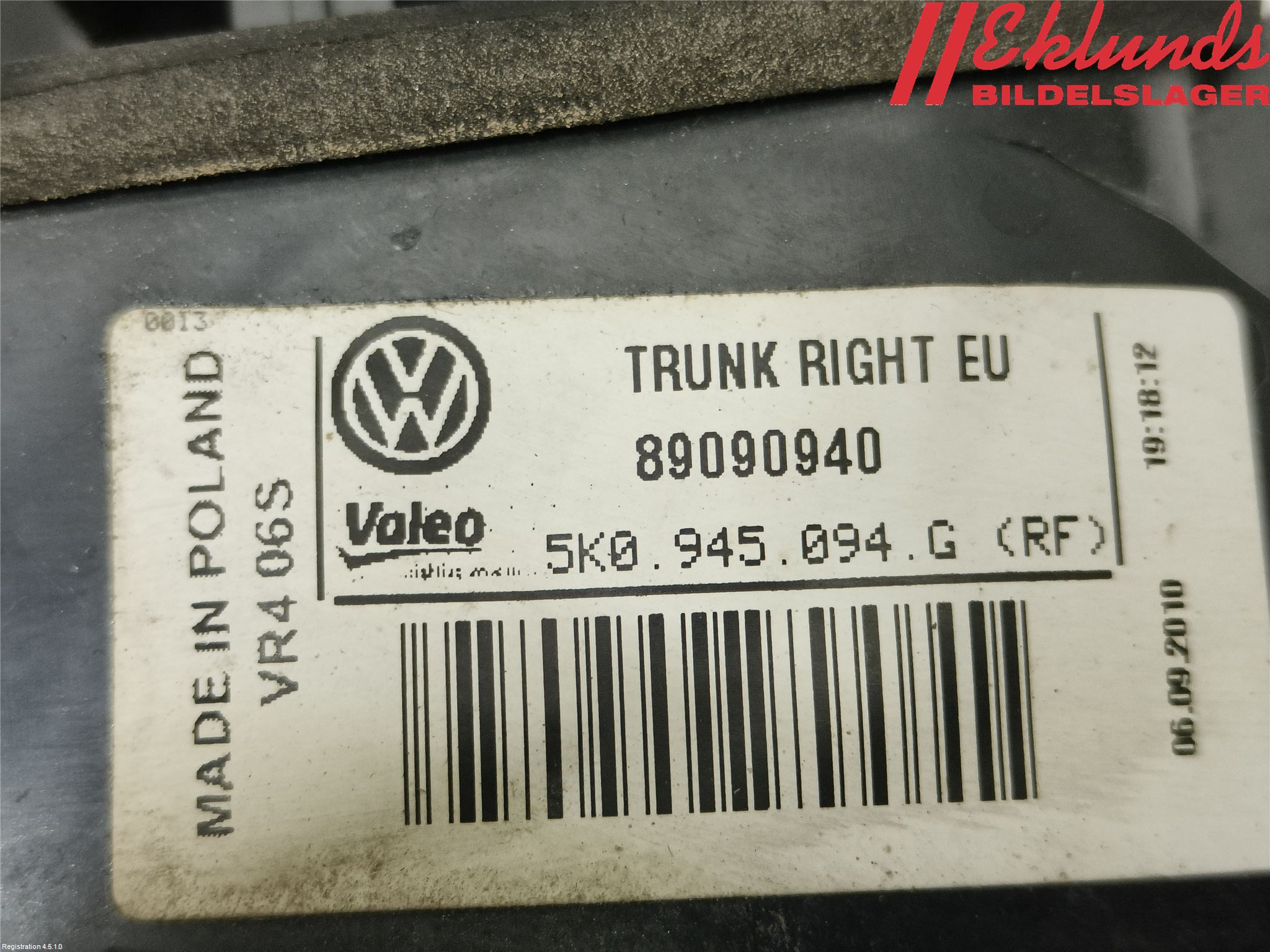 Volkswagen VW GOLF VI 09-13 Bakljus Lucka Hö