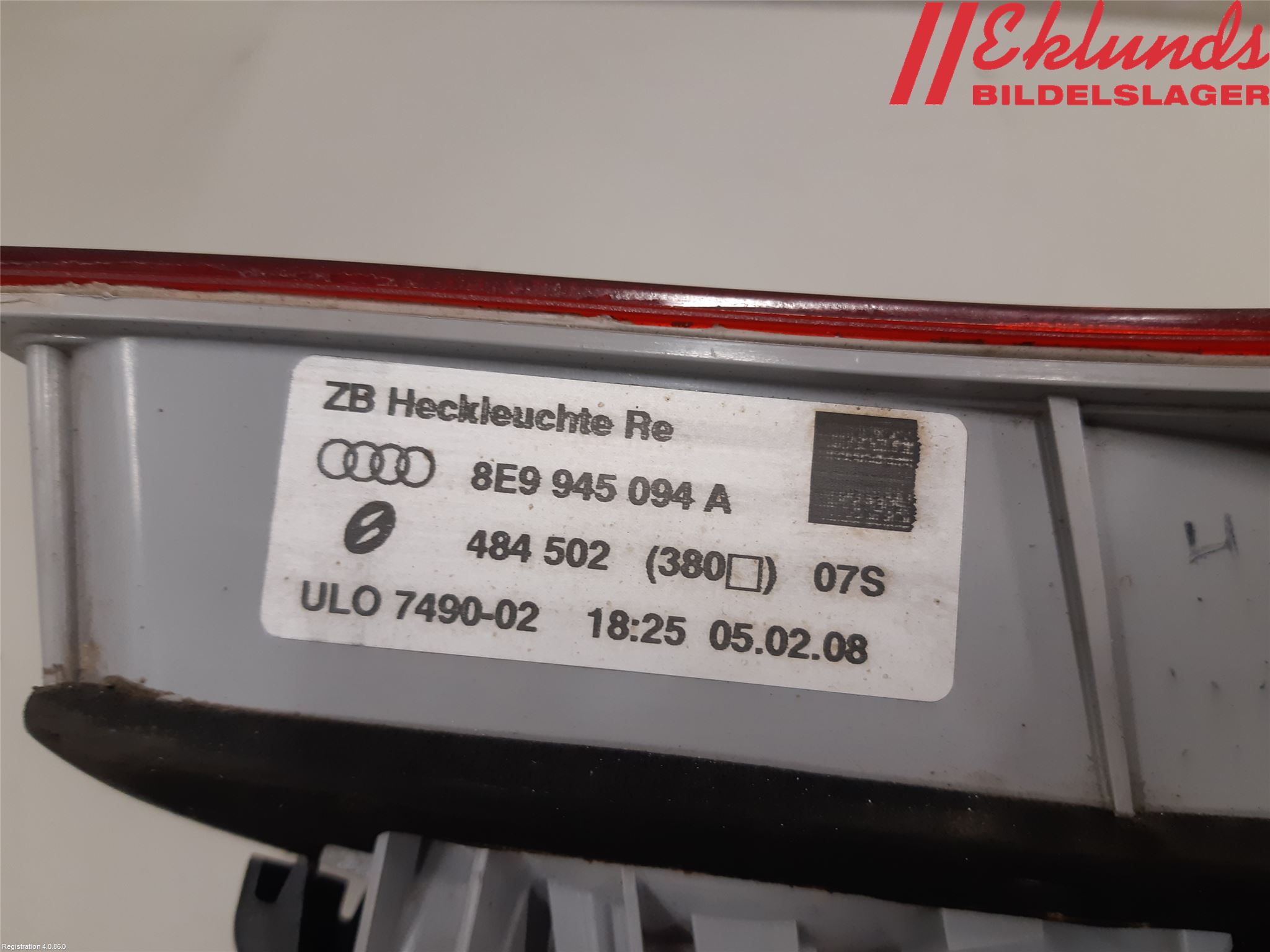 Audi A4/S4 05-07 Bakljus Lucka Hö