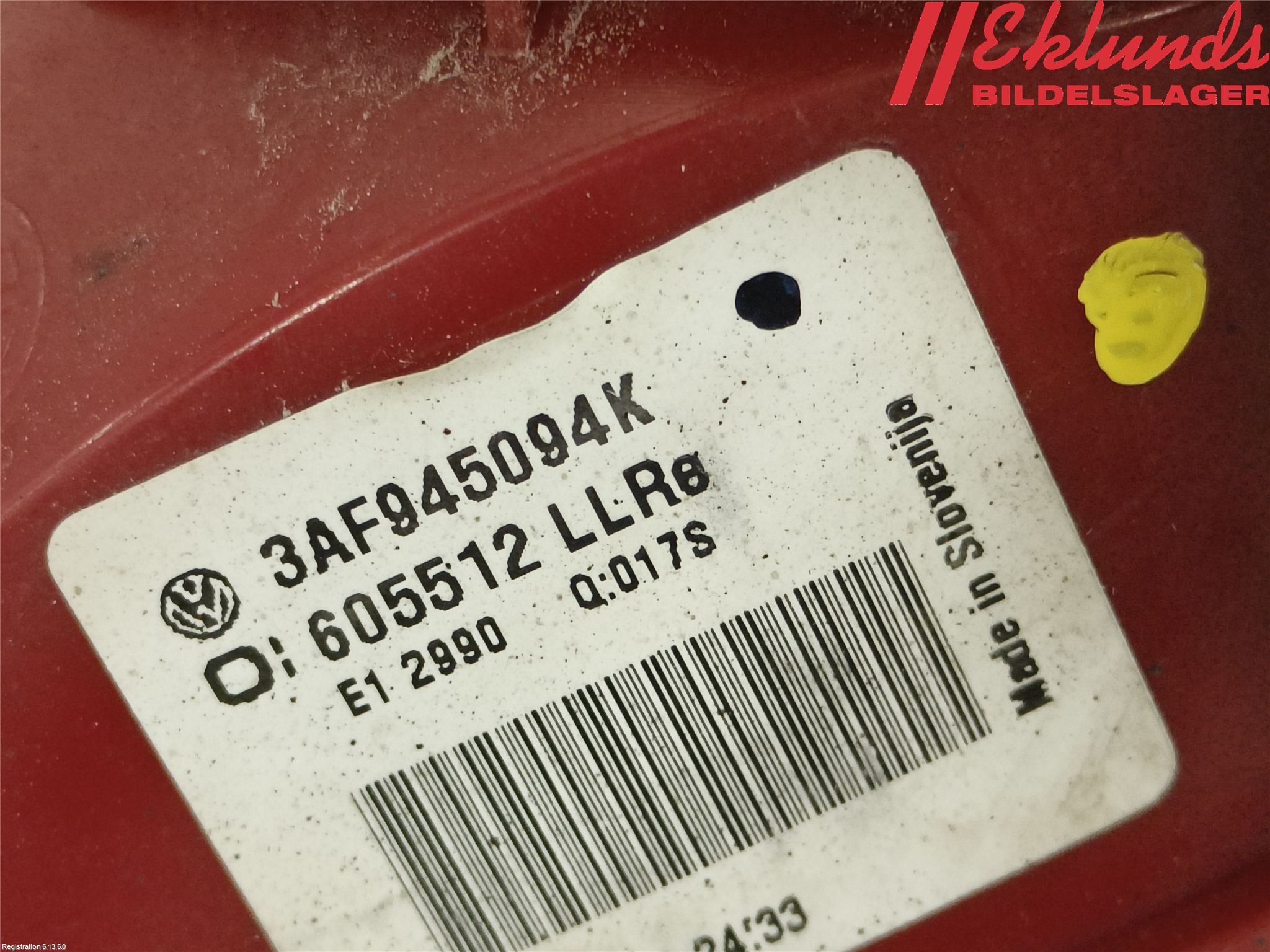 Volkswagen VW PASSAT 11-14 Bakljus Lucka Hö