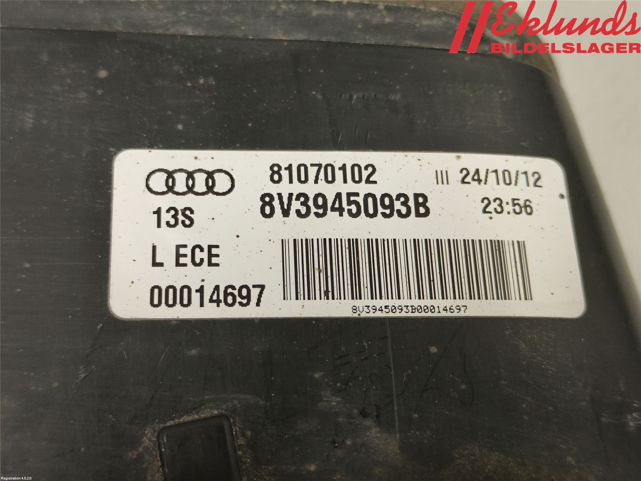 Audi A3/S3 8V 13-20 Bakljus Lucka Vä