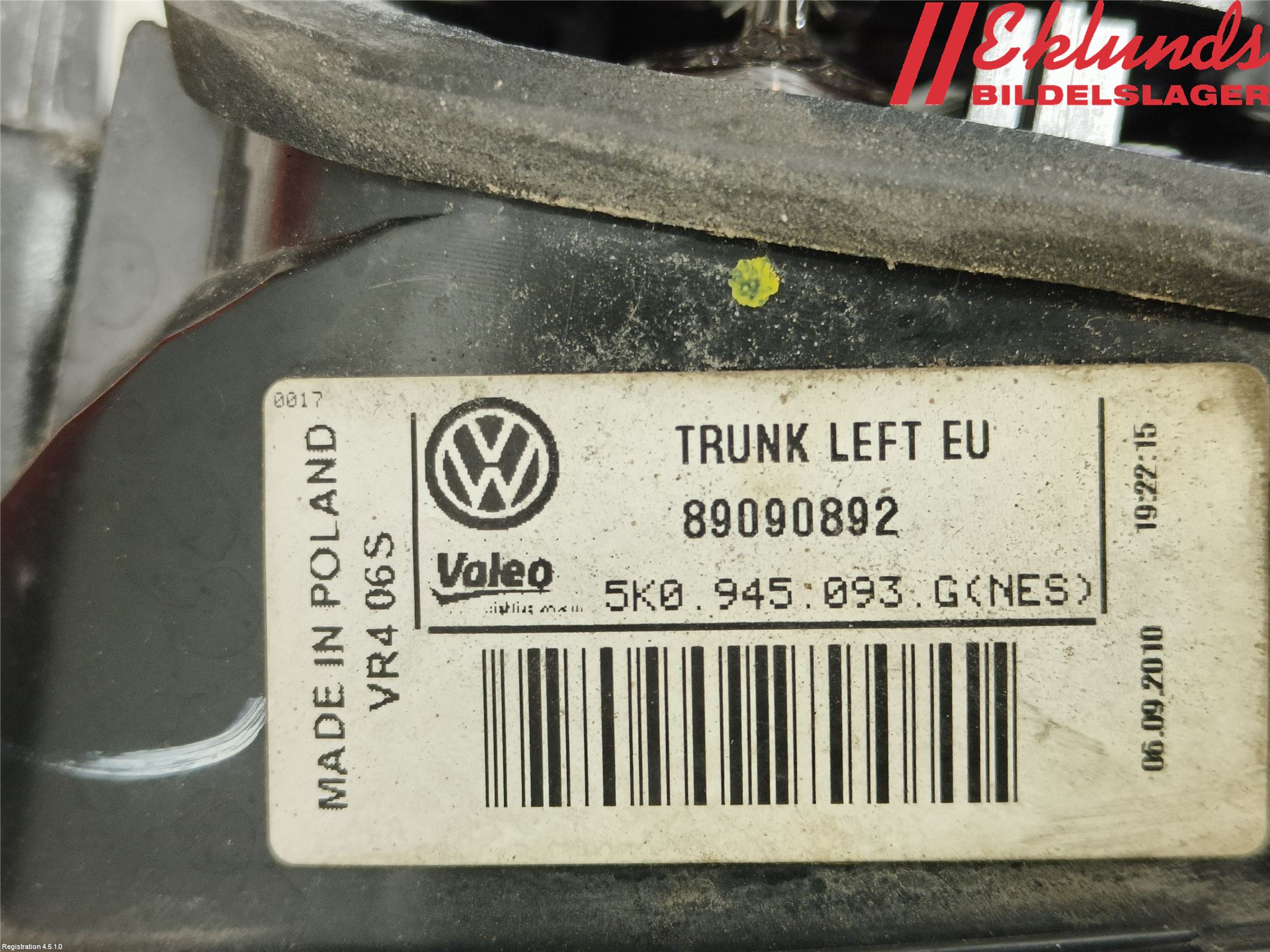 Volkswagen VW GOLF VI 09-13 Bakljus Lucka Vä
